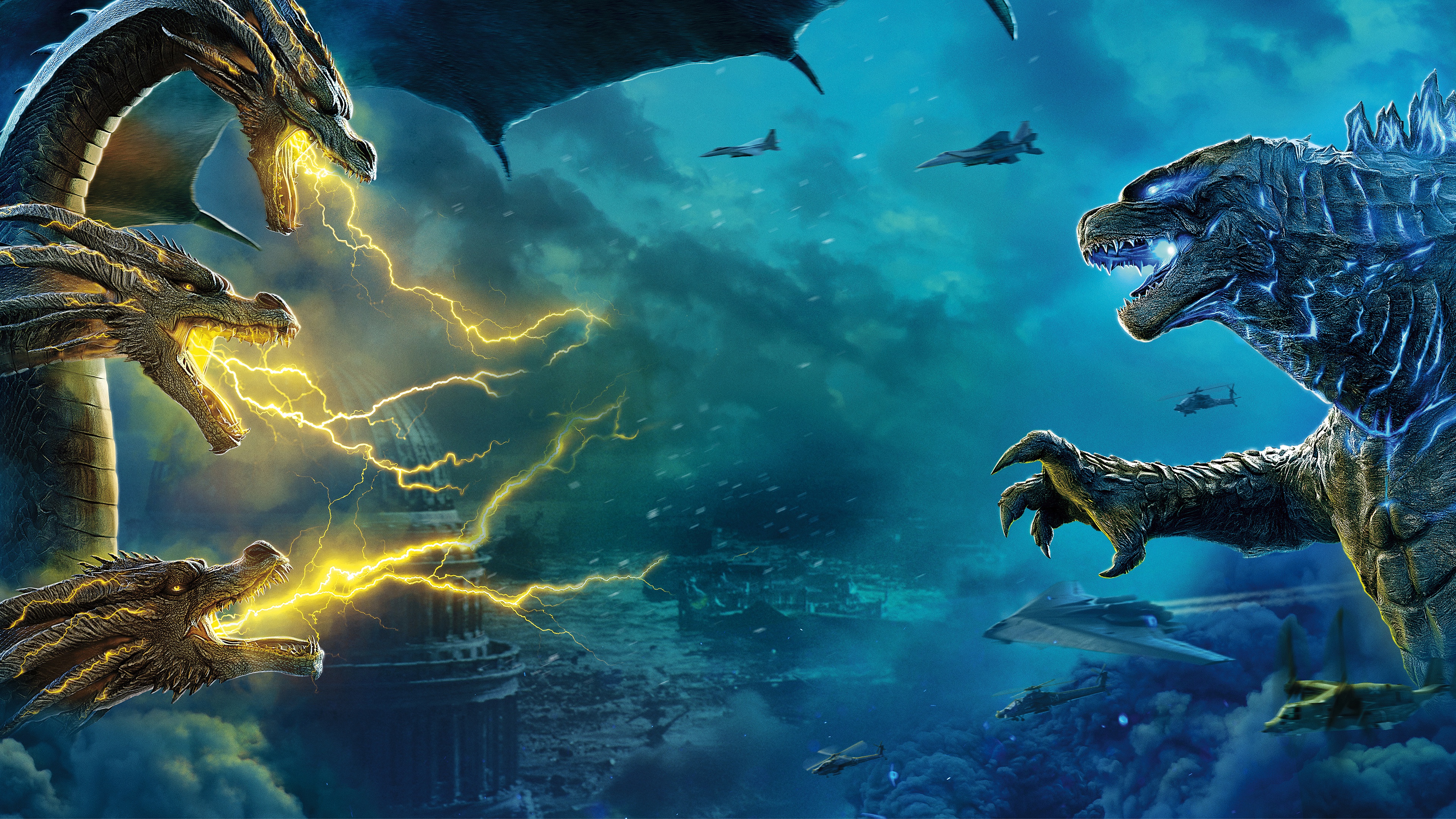 Wallpaper background, fiction, zipper, dragon, monsters, poster, aircraft, Godzilla for mobile and desktop, section фильмы, resolution 3840x2160