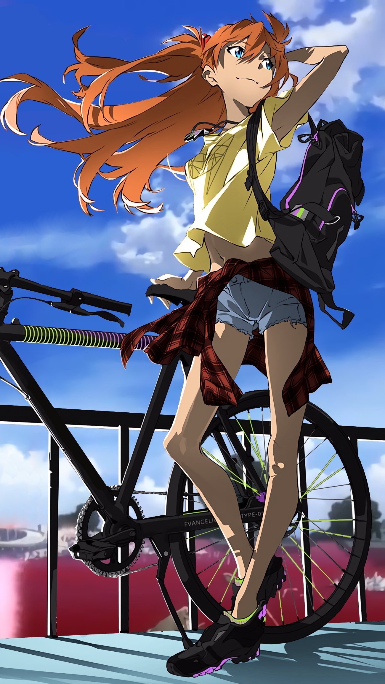 Asuka Langley on bike Anime Wallpaper for iPhone and Mobile Phone
