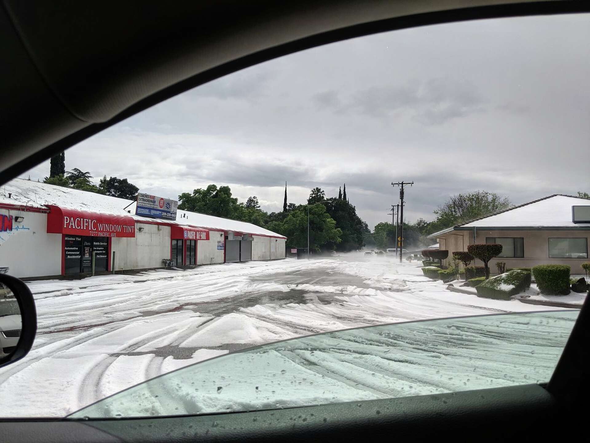 So much hail fell in Stockton, it looked like the ground was covered with snow