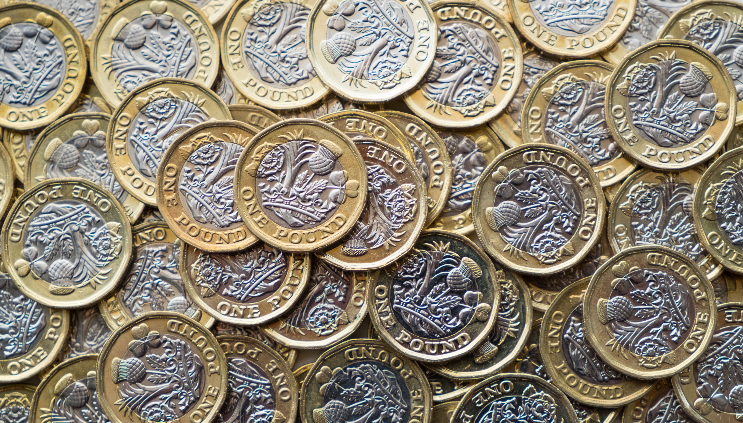 Lots of pound sterling coins close up Desktop wallpaper 1920x1080