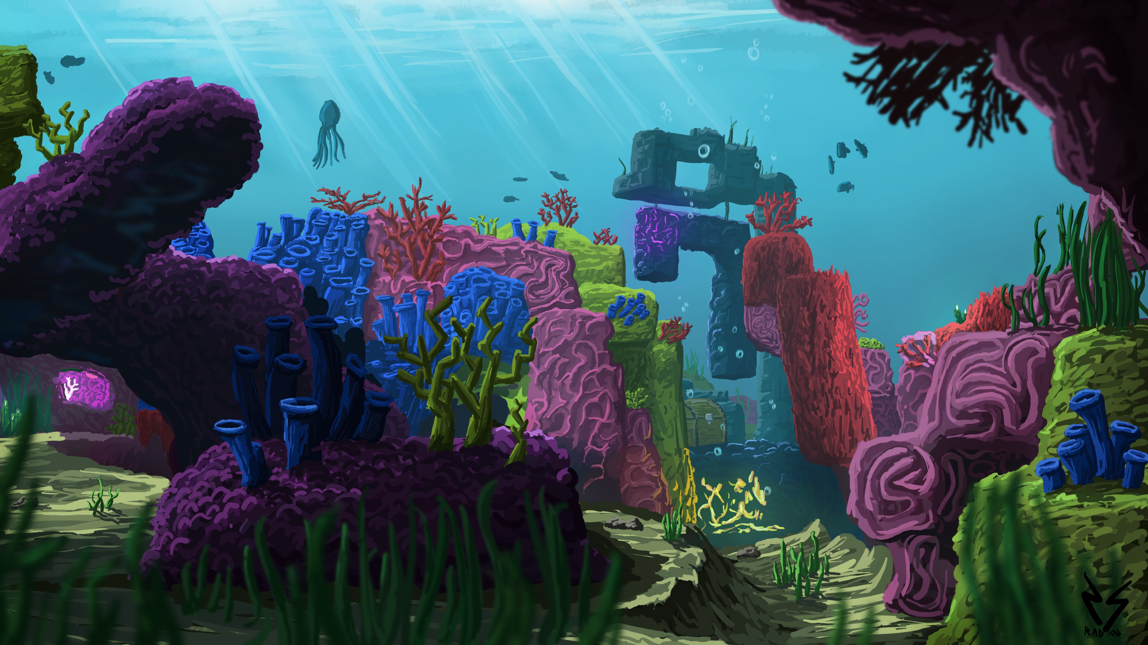 I drew myself another 4k Wallpaper inspired by my Minecraft world, this time