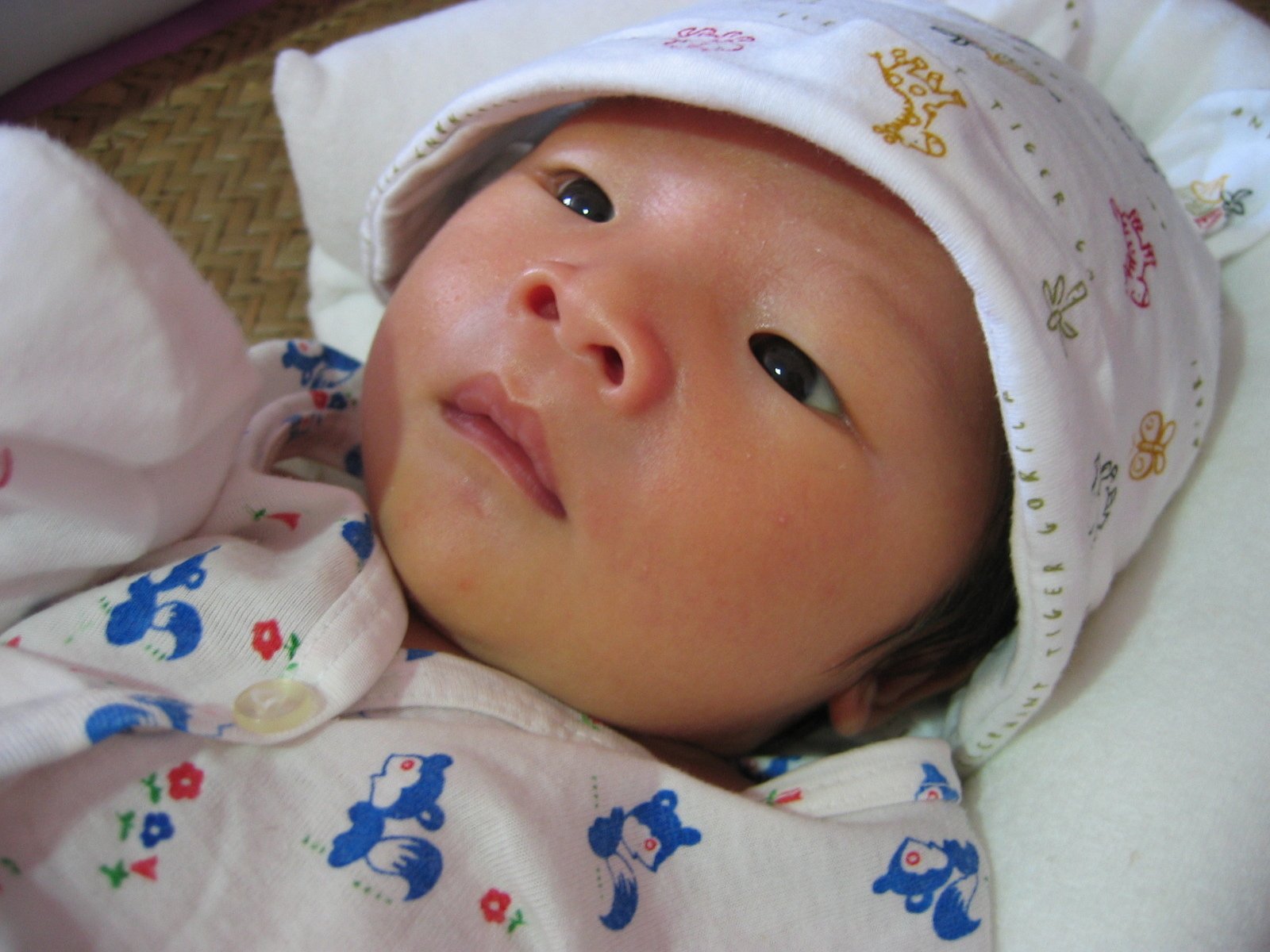Infant Chinese boy in patterned onesie Free