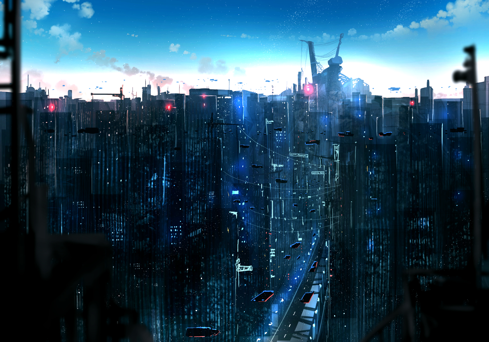 Sci Fi Cityscape: Anime Futuristic Skyline HD Wallpaper