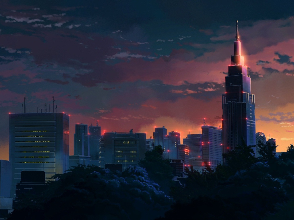 Night city in the anime Garden of Words Desktop wallpaper 1024x768