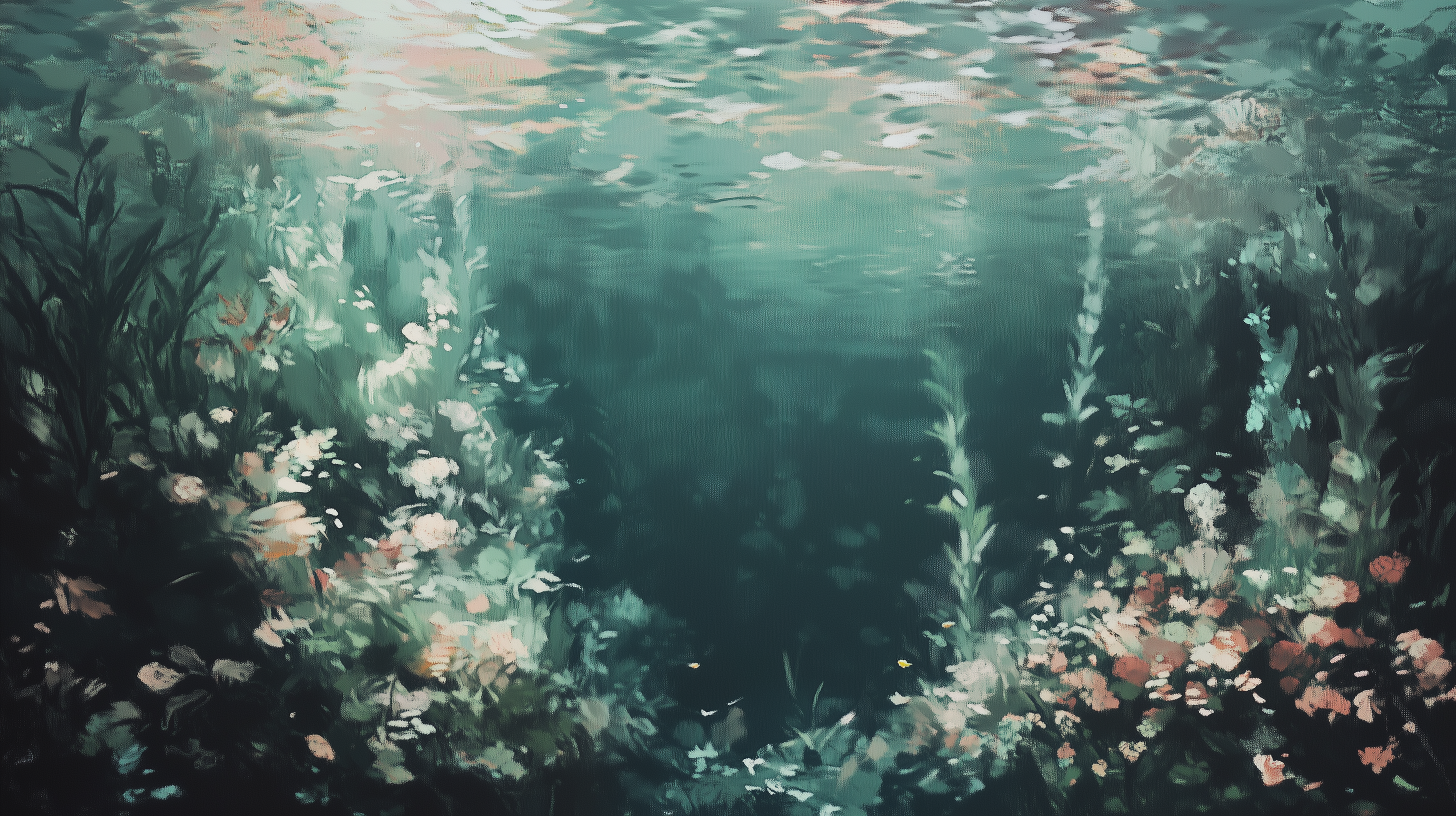 Dark Turquoise Underwater Wallpaper, Mystic Ocean Wall Mural, Dark Green Peel and Stick Corals Wall Mural