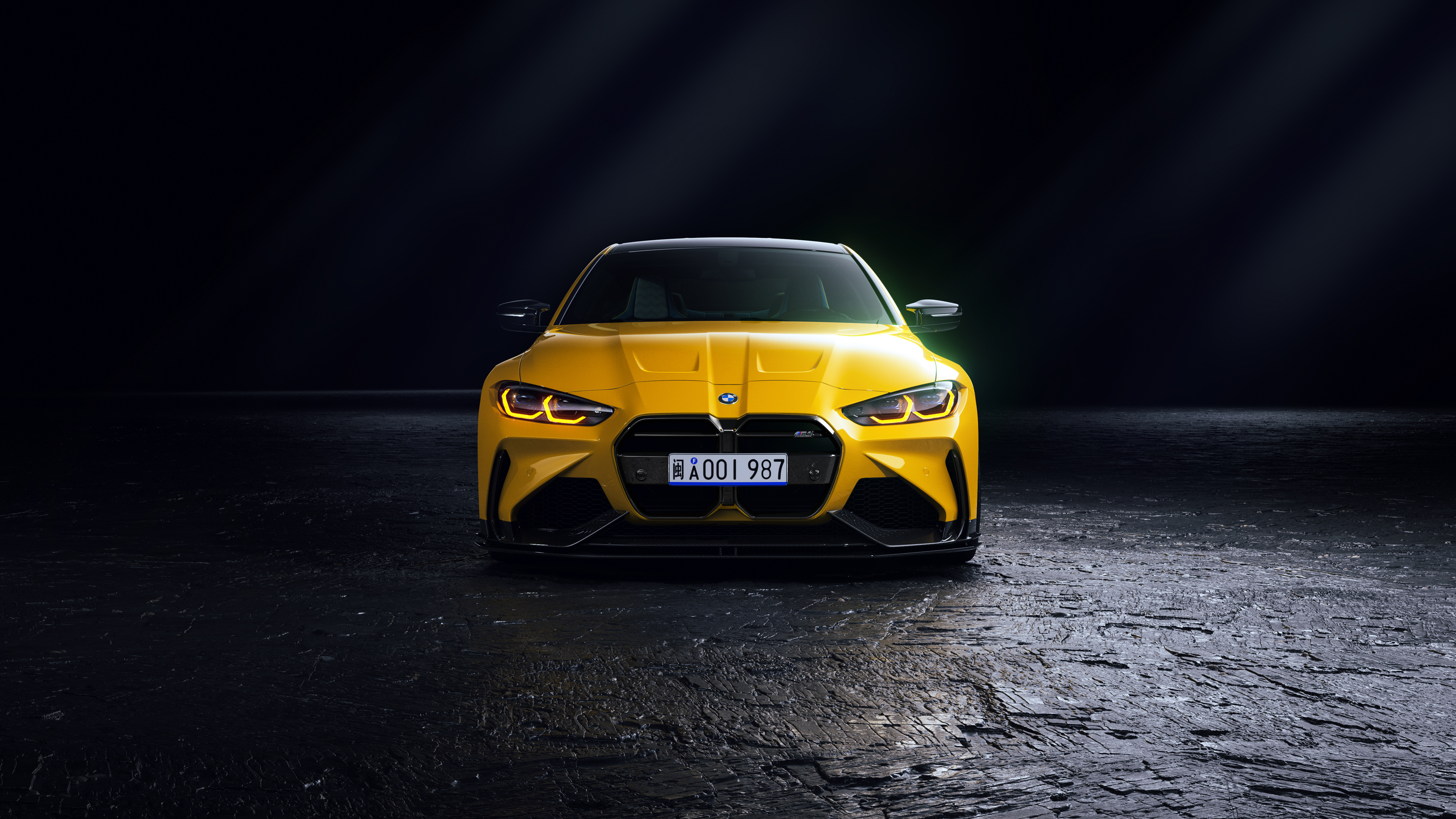Yellow BMW M4 G82 car on black background Desktop wallpaper 1600x900
