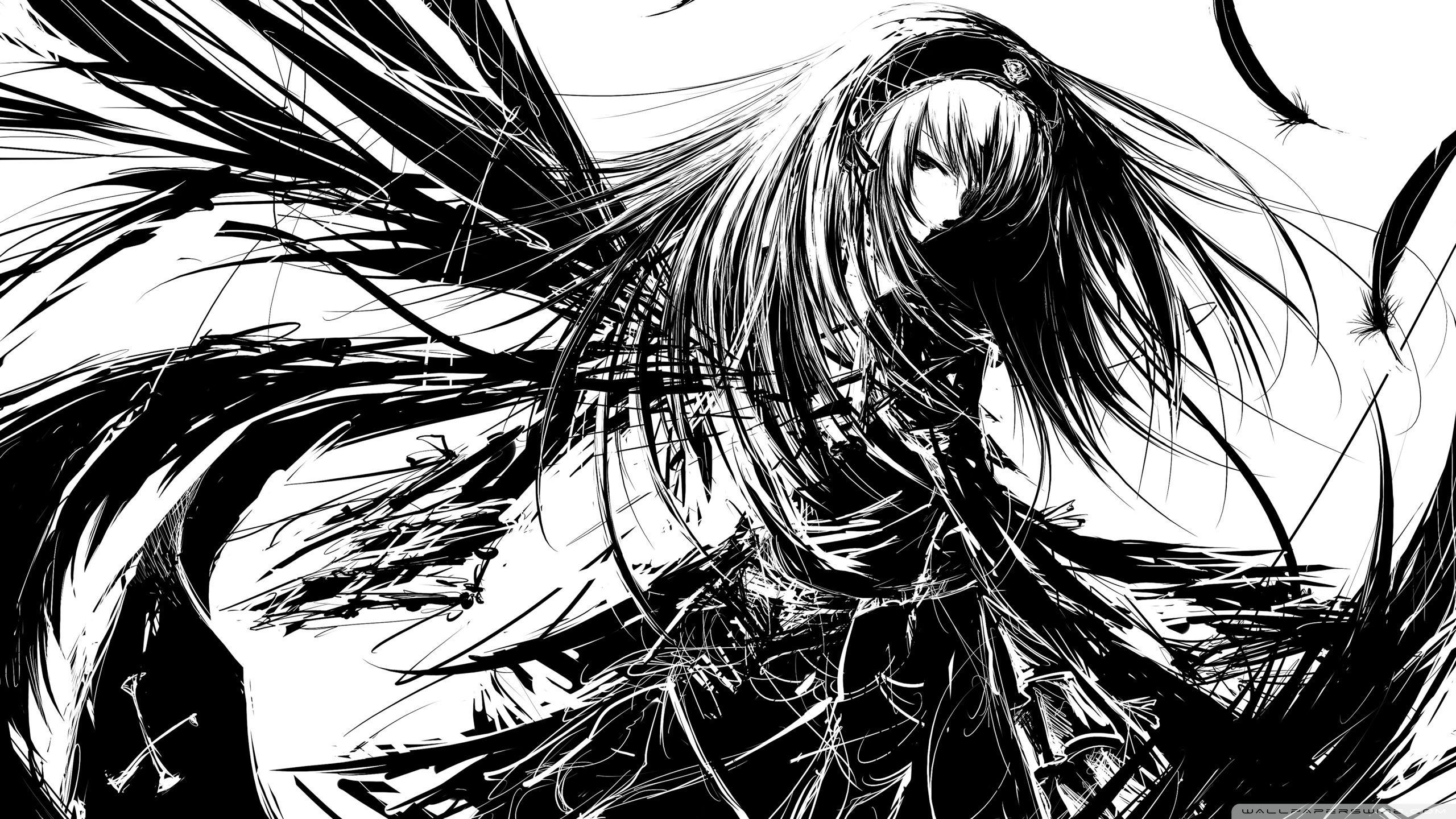 Black and White Anime Wallpaper, HD Black and White Anime Background on WallpaperBat