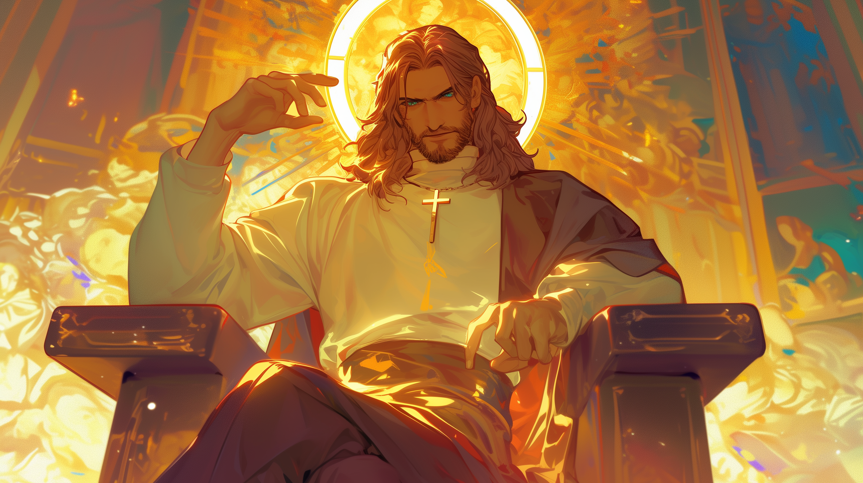 Divine Anime: HD Wallpaper of Jesus in Radiant Glory