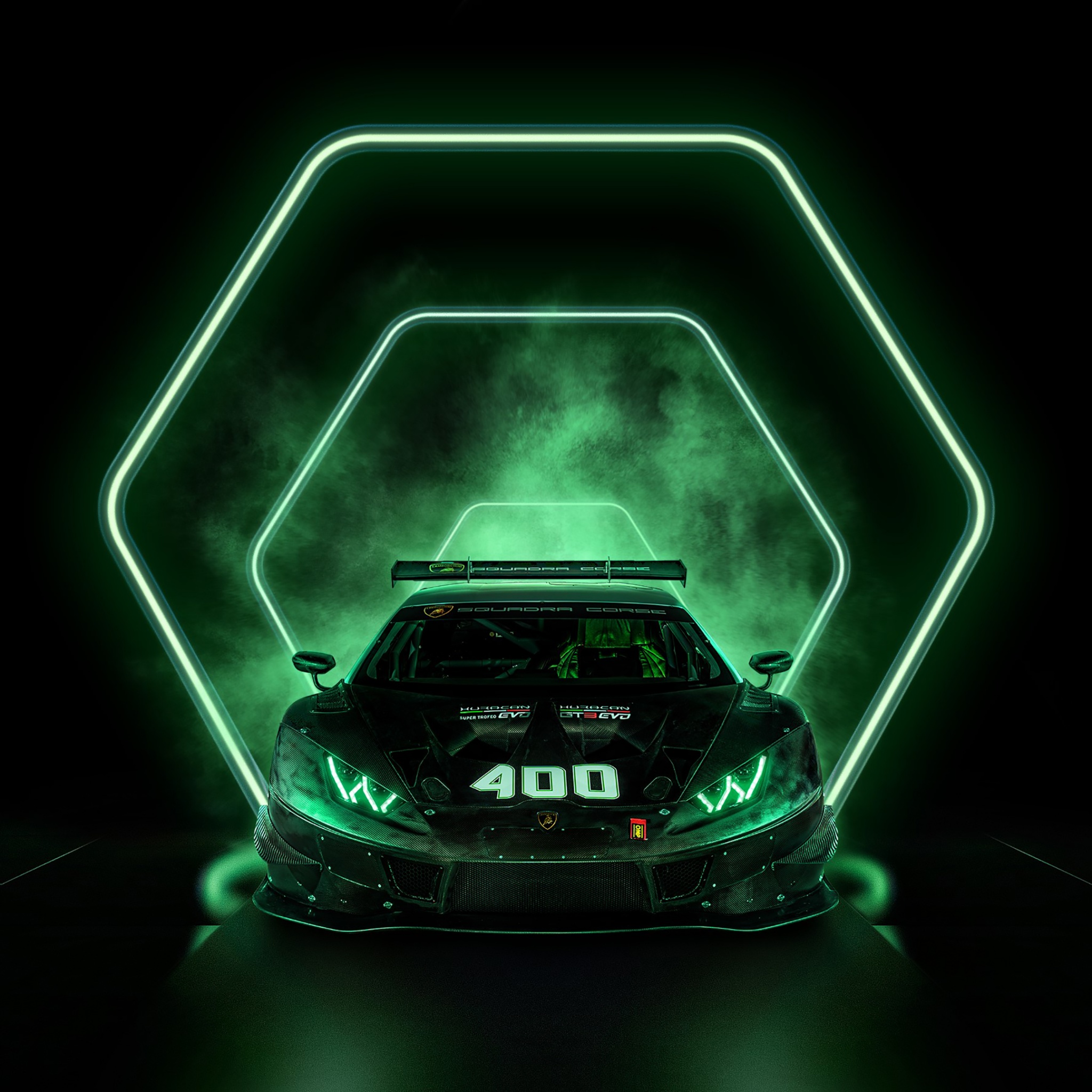Lamborghini Huracán Squadra Corse Wallpaper 4K, Dark background, AMOLED