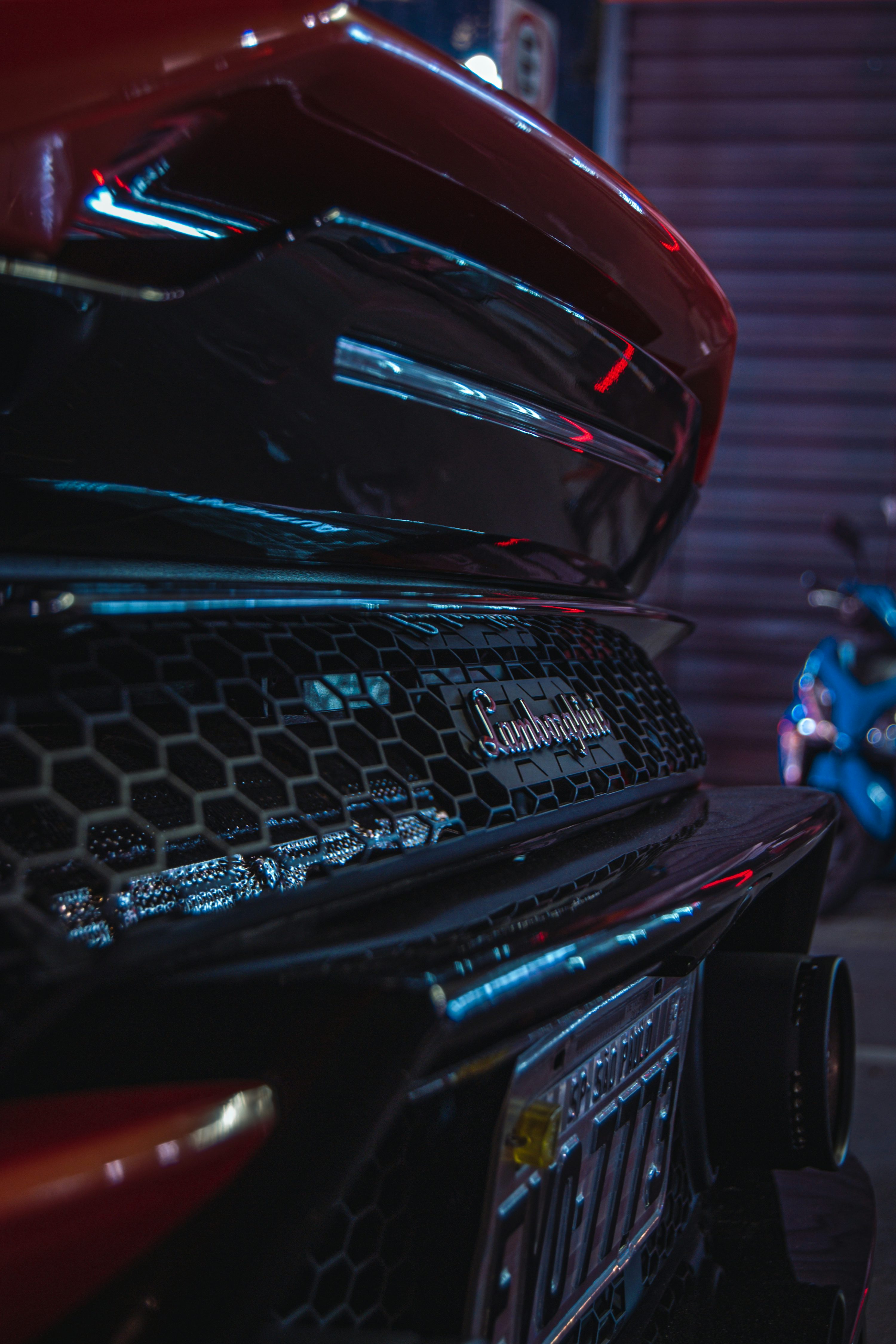 A close up of the hood of a sports car photo