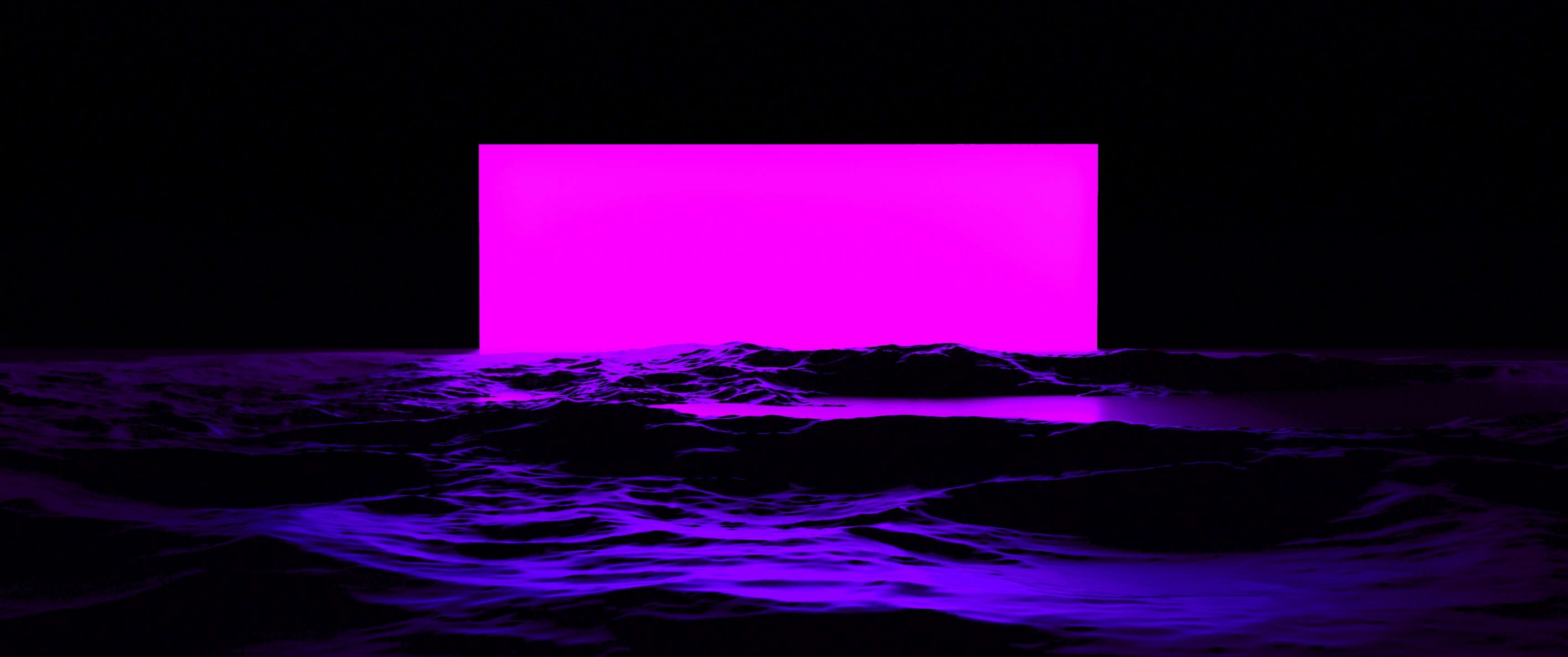 Pink light Wallpaper 4K, Sea, Waves, 3D, Black background