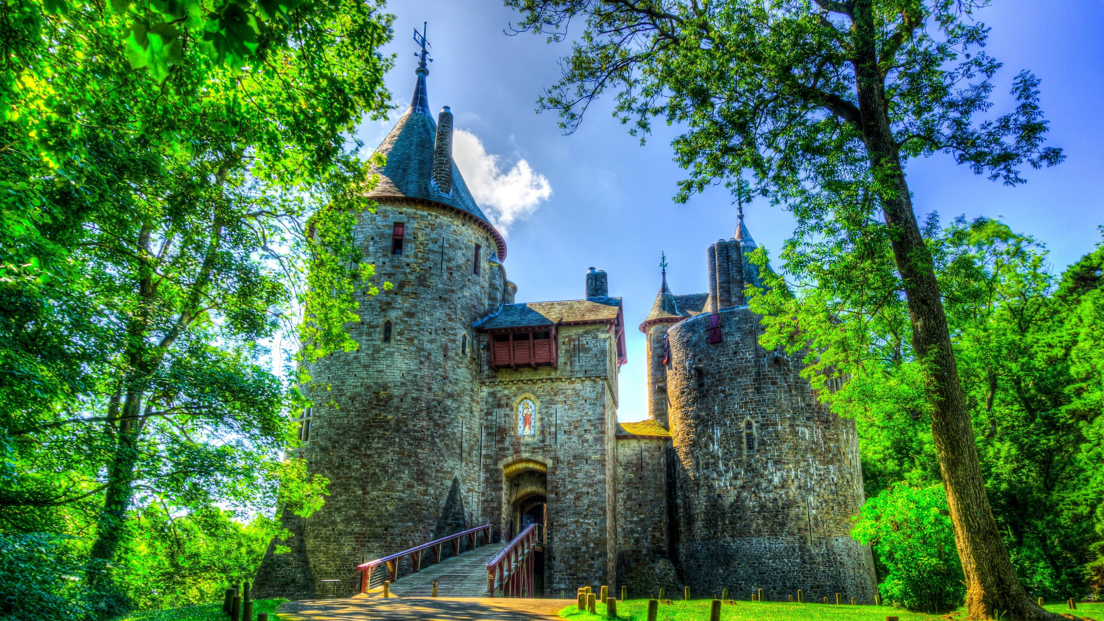 Download Tree United Kingdom Wales Castell Coch Castle Photography HDR 4k Ultra HD Wallpaper