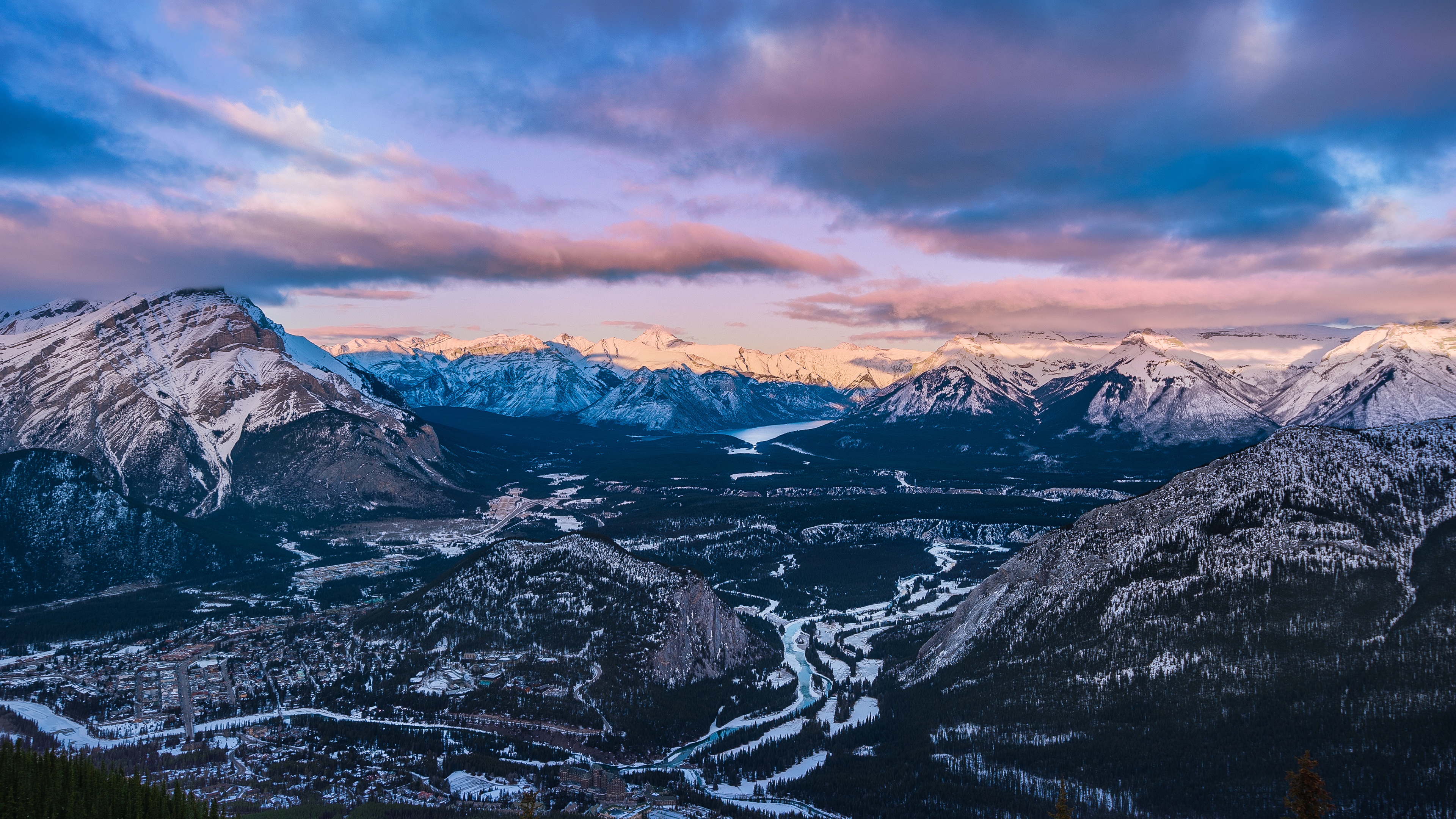 Banff National Park Wallpaper 4K, Sulphur Mountain, Canada, Sunset