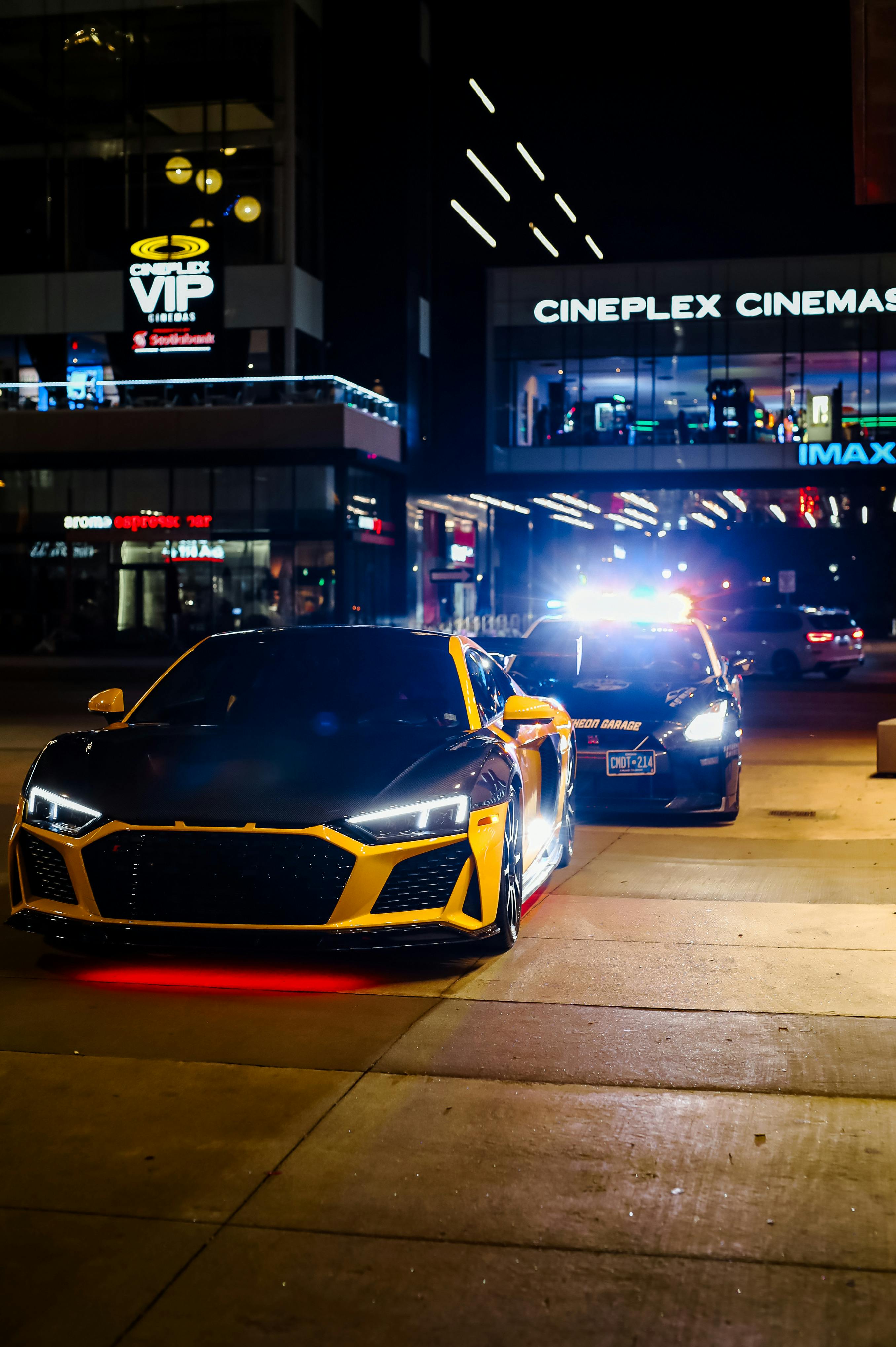 Tuned Audi R8 and Police at Night · Free