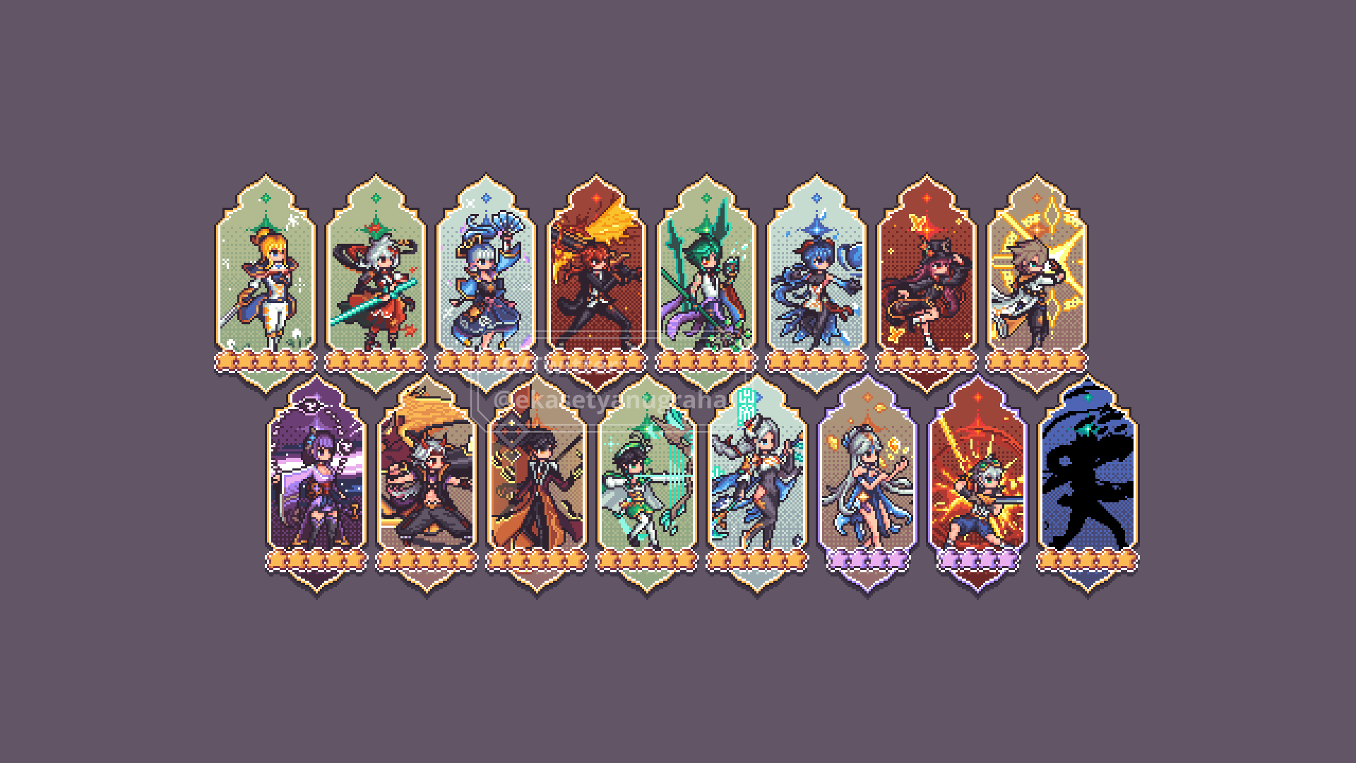 Made A Desktop Wallpaper Of All My Pixel Art Genshin Characters, R Genshin_Impact