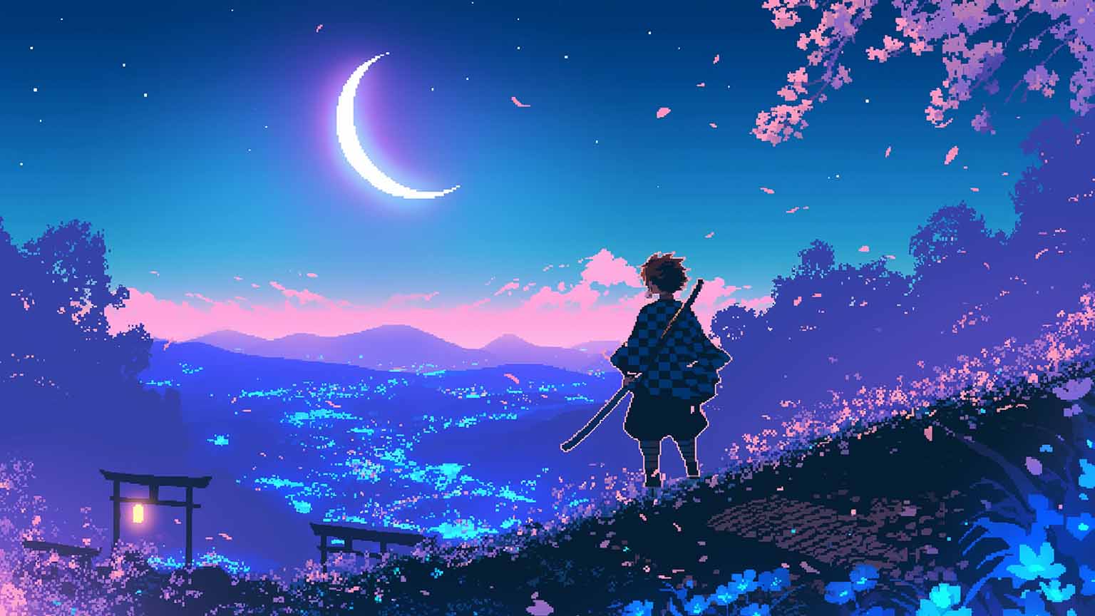 Free Demon Slayer Tanjiro Kamado Pixel Desktop Wallpaper