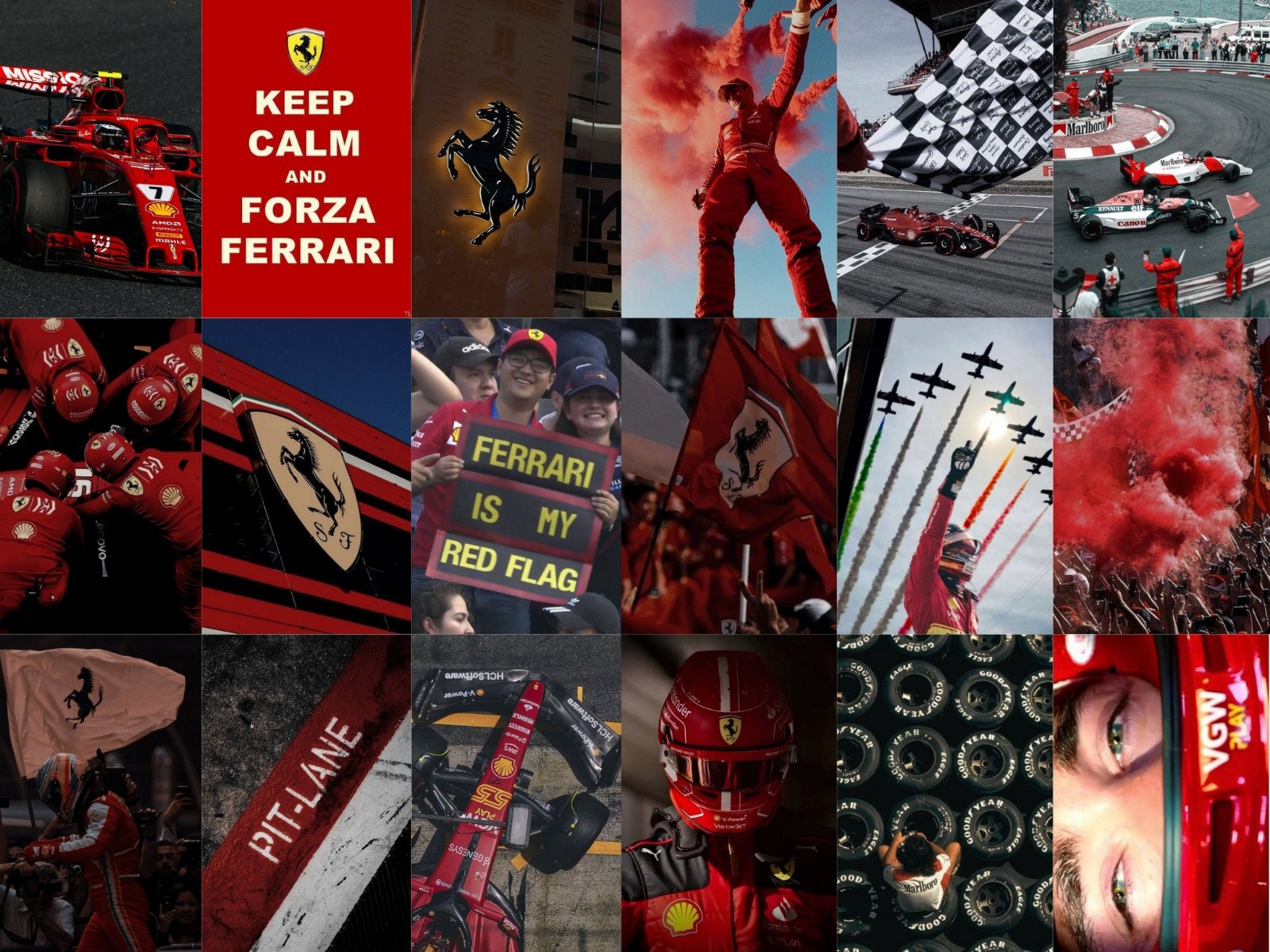 F1 Aesthetic Photo Collage, Ferrari Formula 1 Poster, Formula 1 Gift, F1 Wall Art, F1 Poster, F1 Digital Print, 160PCS Digital Download