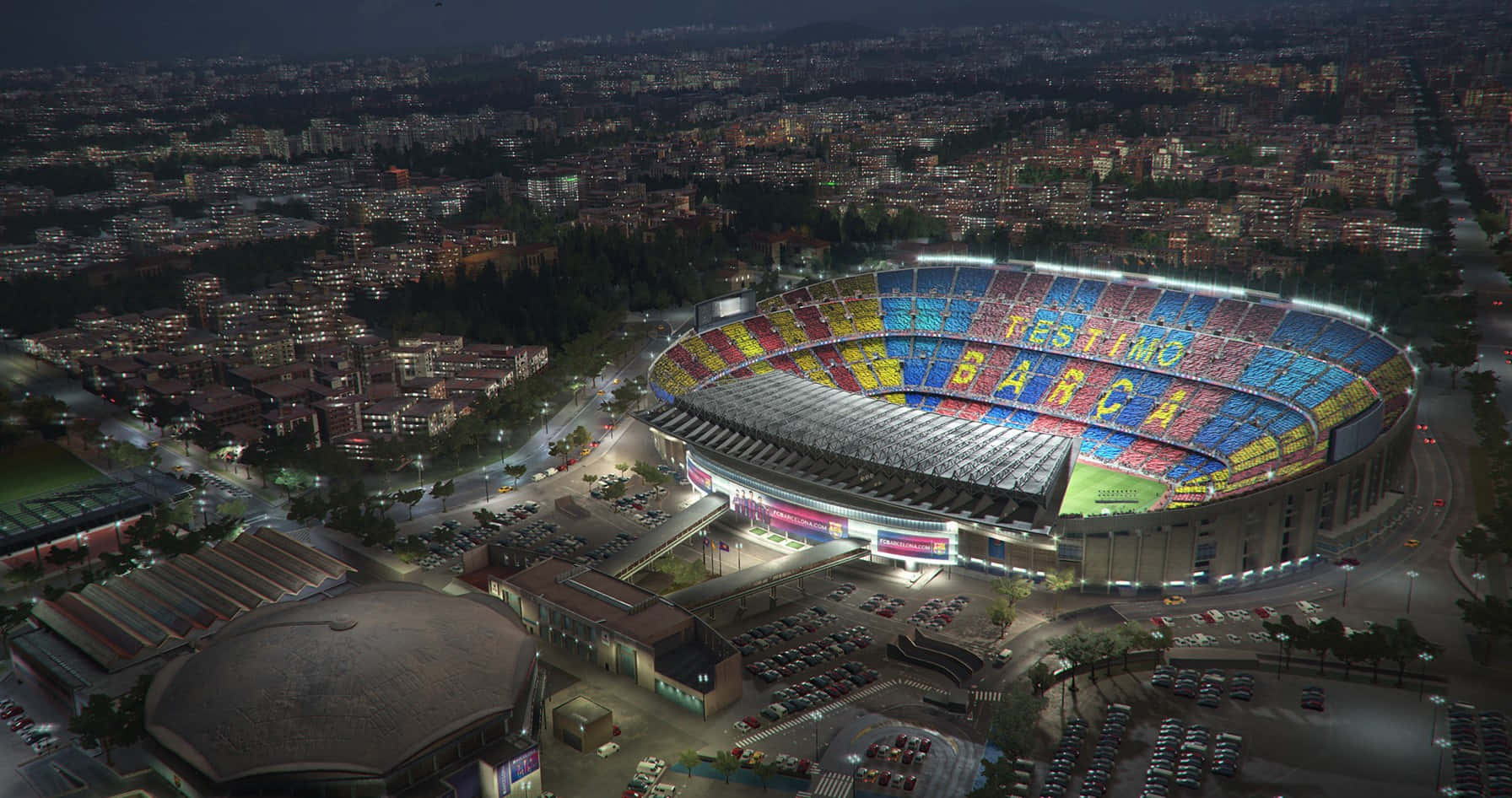 Download Camp_ Nou_ Nighttime_ Aerial_ View Wallpaper