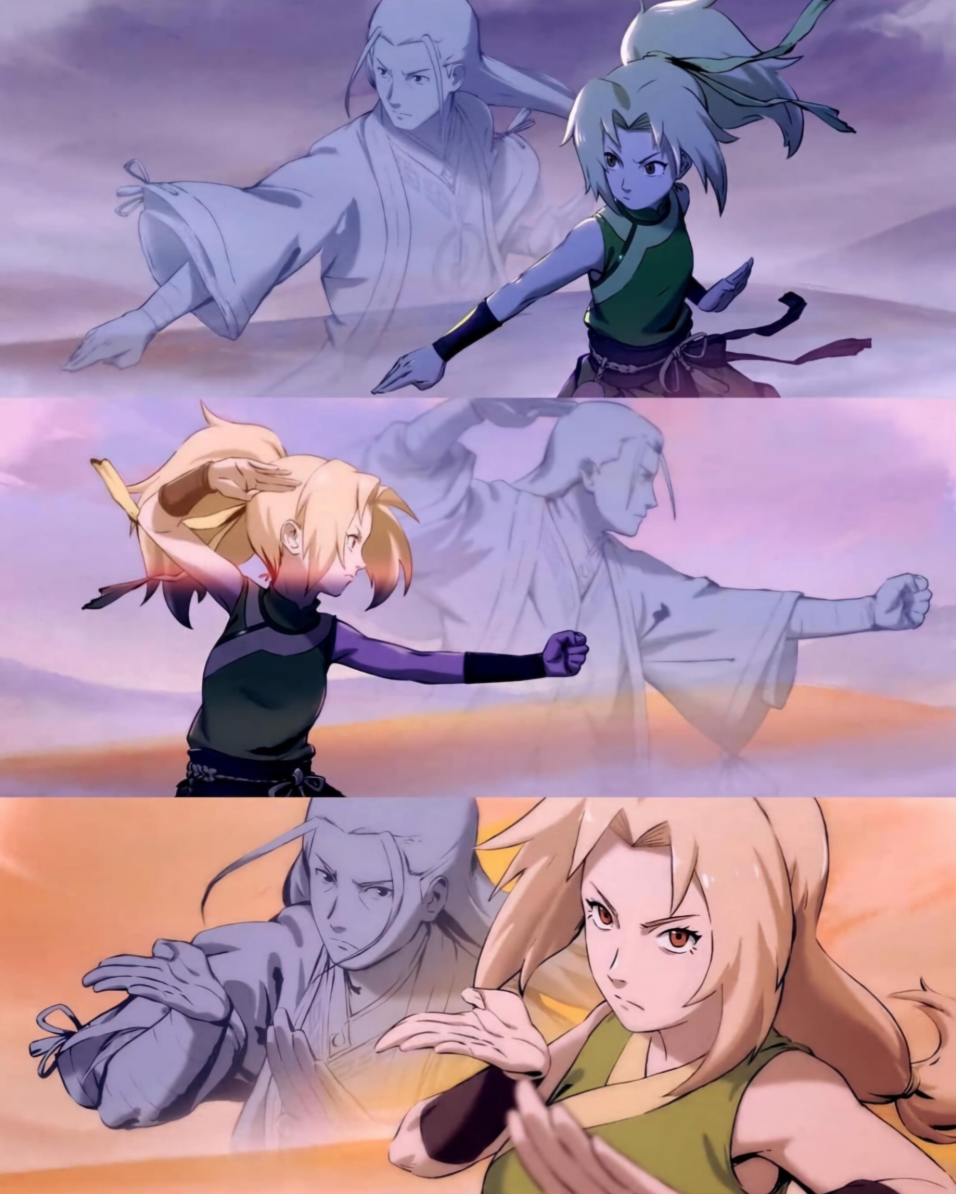 Kid Tsunade training with Hashirama as her motivation