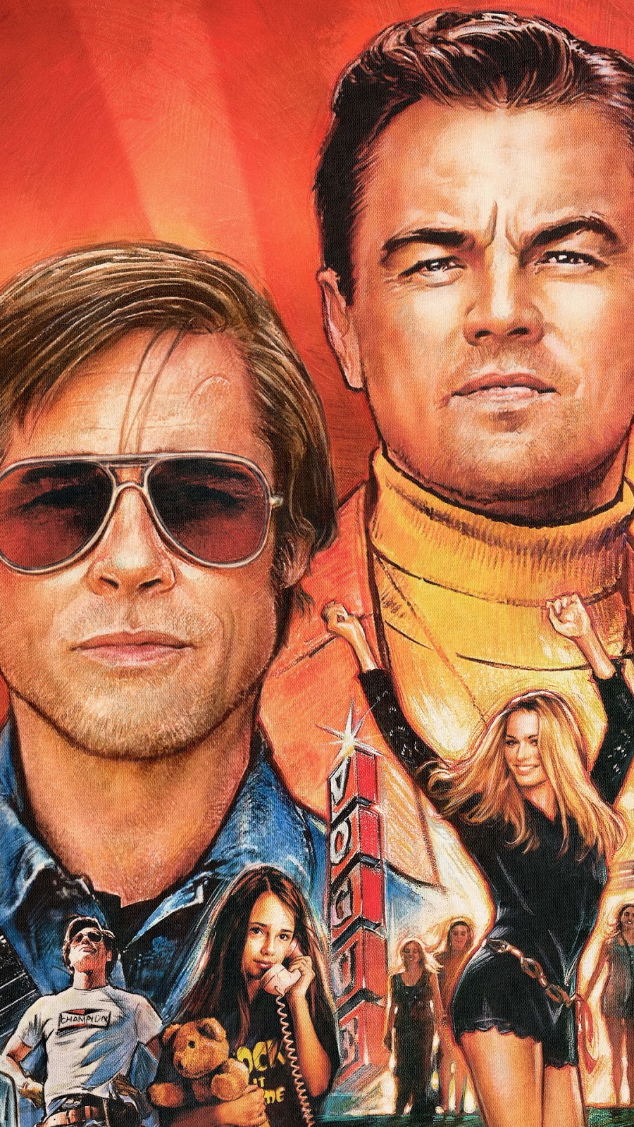 Once Upon A Time In Hollywood Mobile wallpaper, Brad Pitt, Leonardo Dicaprio, Margot Robbie Mobile Walls