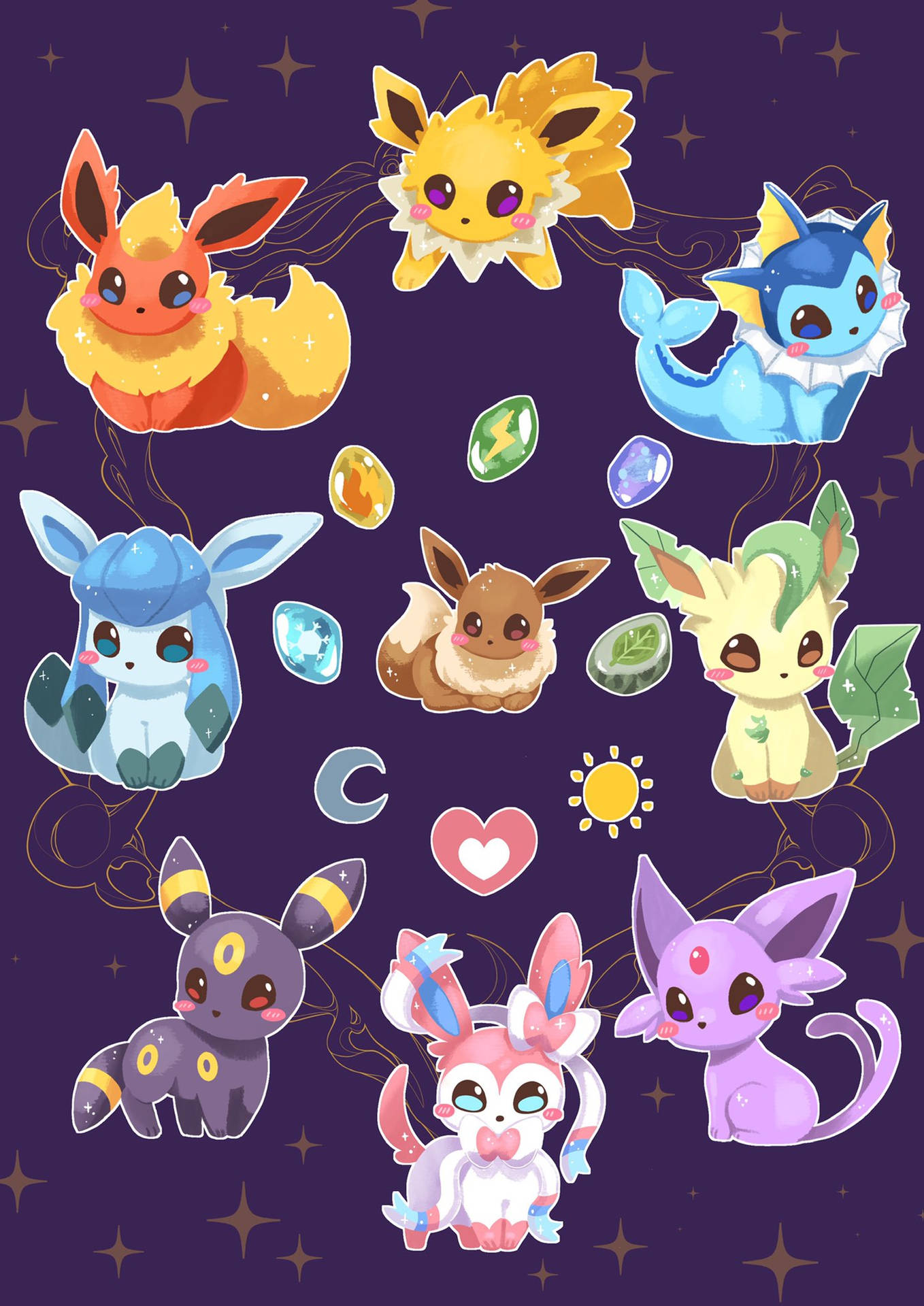 Download Cute Eeveelutions Pokemon Purple Wallpaper