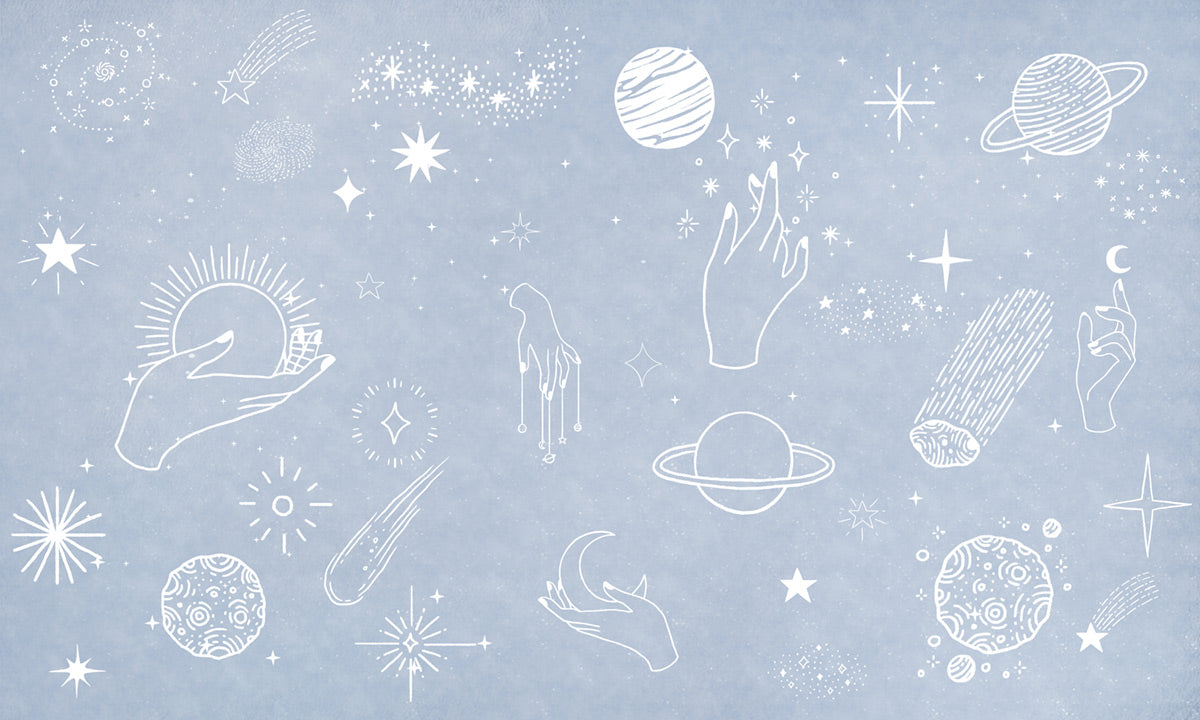 Celestial Blue White Space Mural Wallpaper