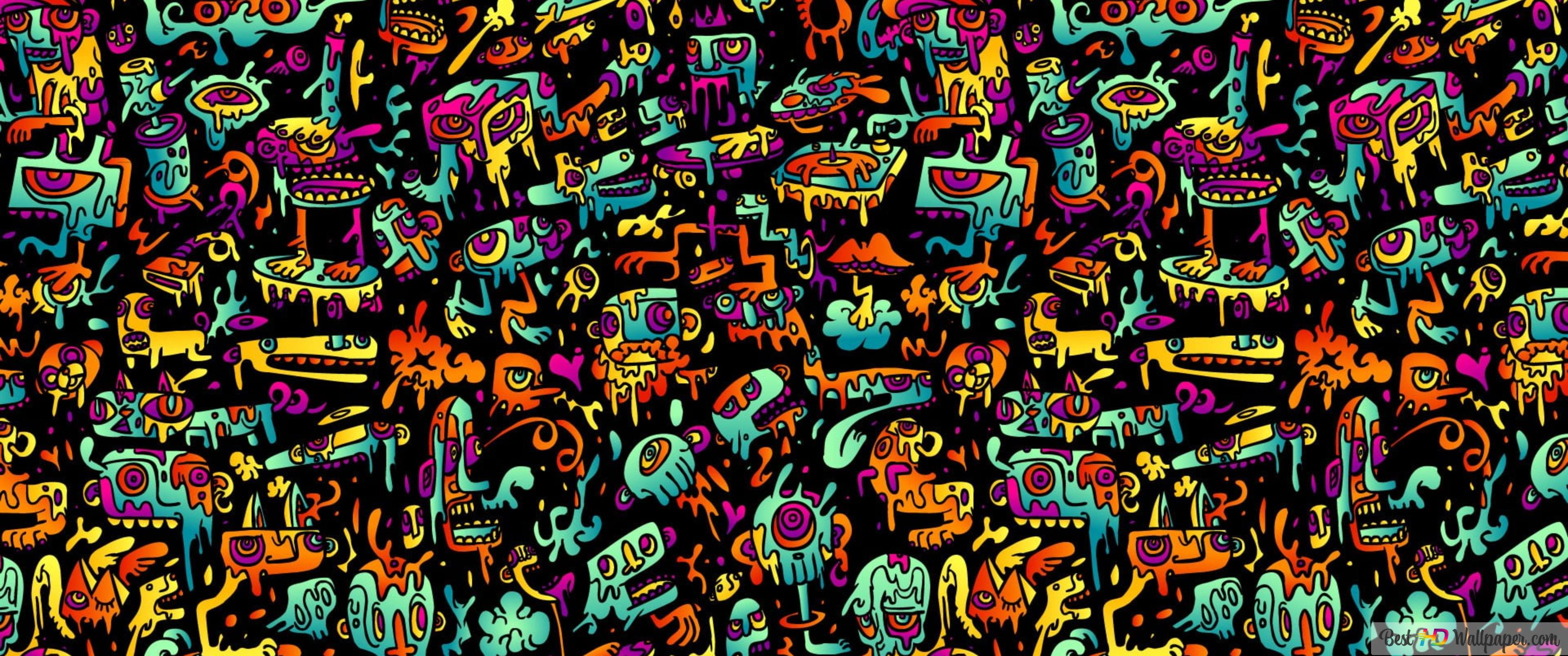 Multicolored doodle pattern 4K wallpaper download