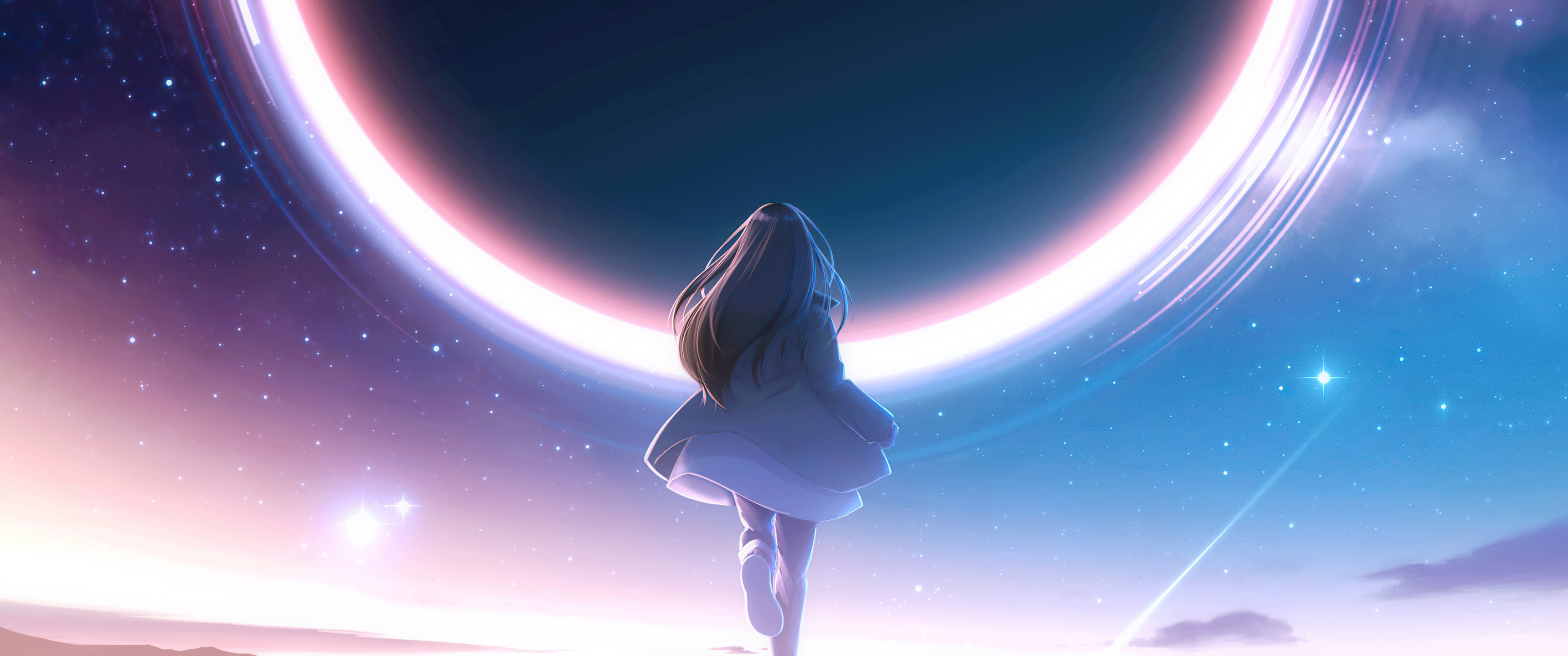 Anime Girl Reflection Starry Night UltraWide Quad HD 1440P , HD 4k Wallpaper, Image, Background, Photos and Picture