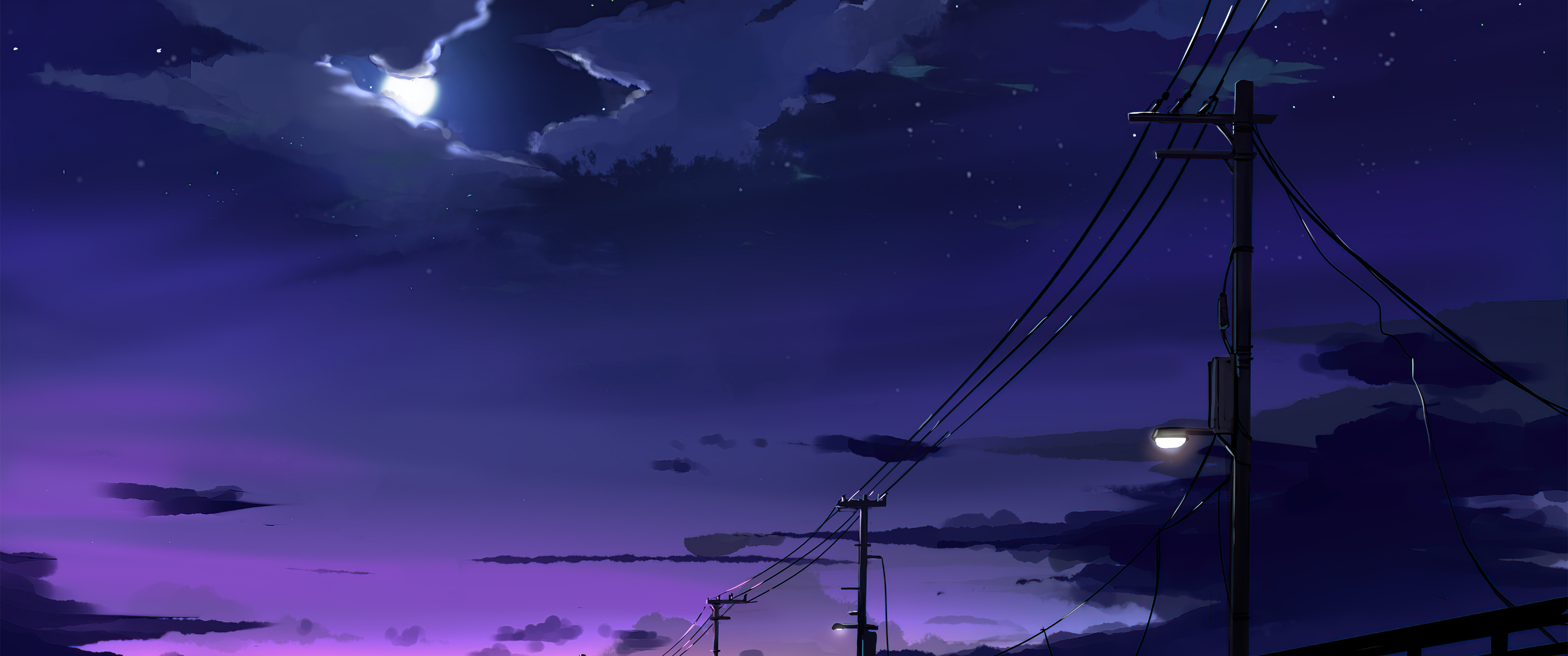 Power Lines Moon Anime Quite Night 4k UltraWide Quad HD 1440P , HD 4k Wallpaper, Image, Background, Photos and Picture