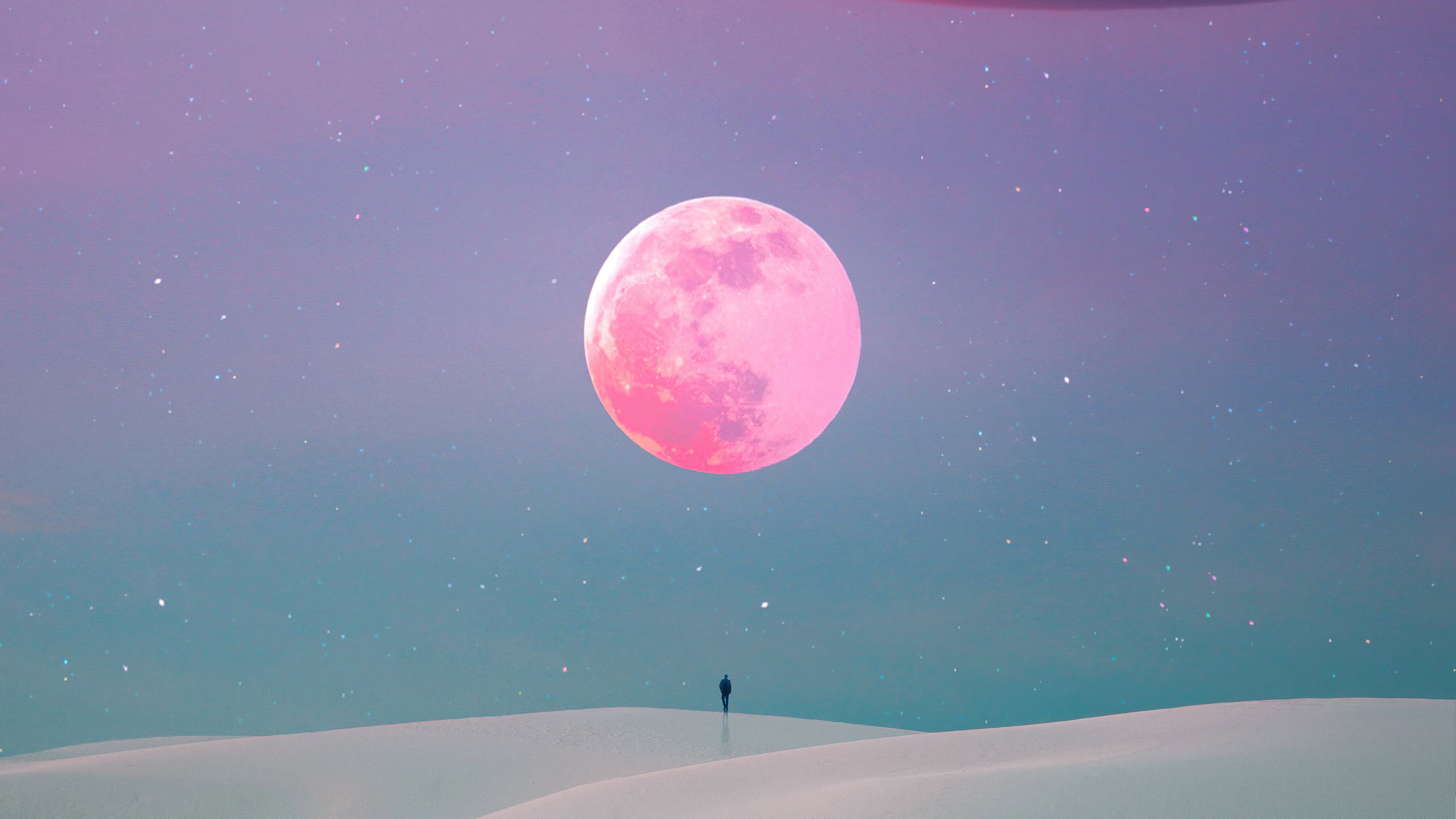 Someone looking at the moon Aesthetic Wallpaper 4k for Desktop
