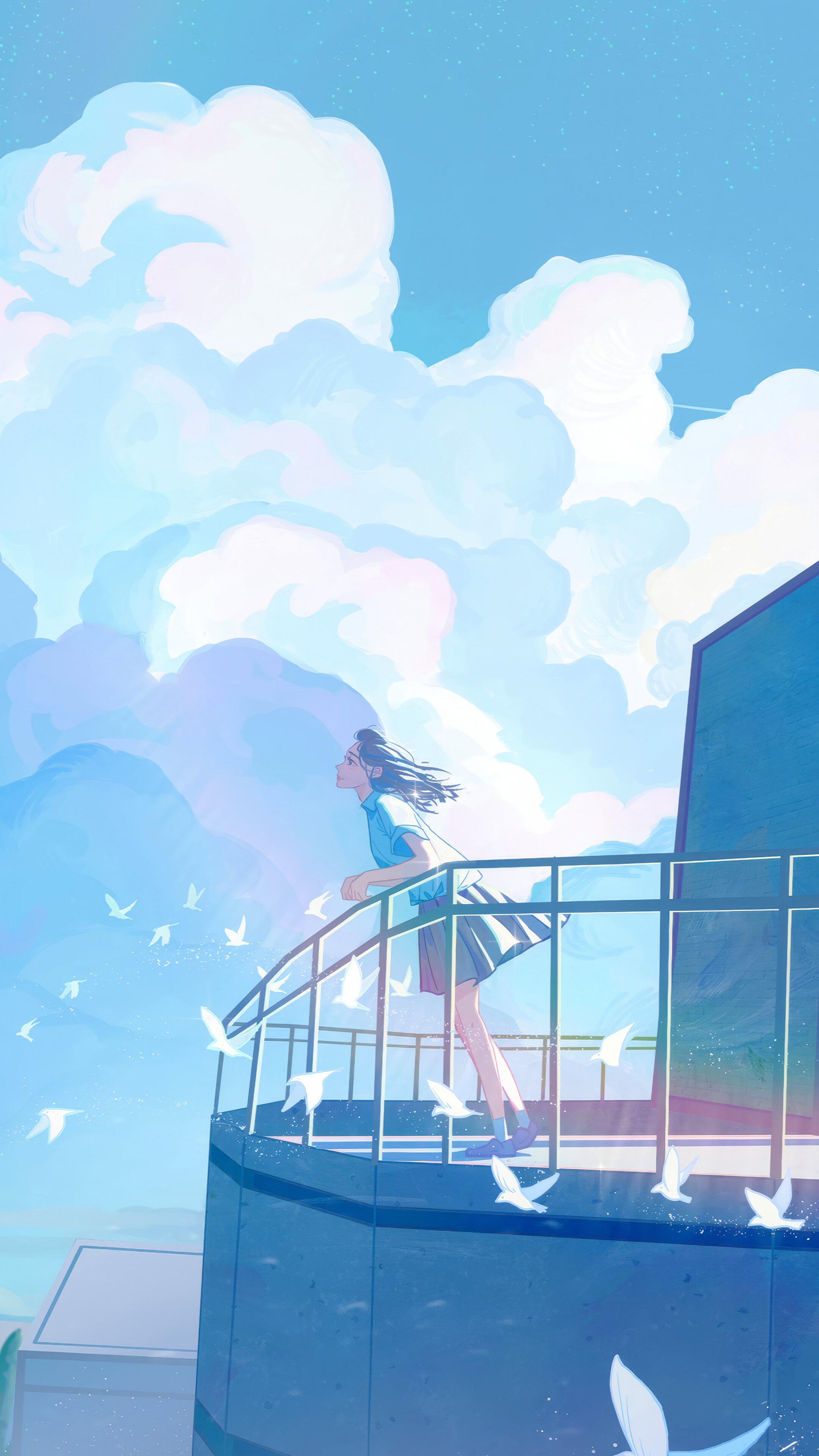 Anime Girl Sky Clouds 4K Wallpaper iPhone HD Phone b