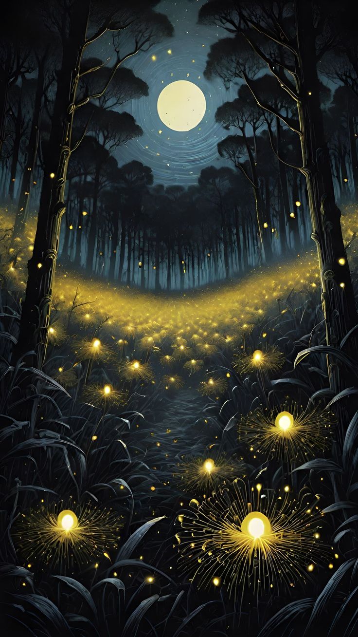 free wallpaper 4K forest, glow, night, fantasy, magic, art, ai for mobile and desktop