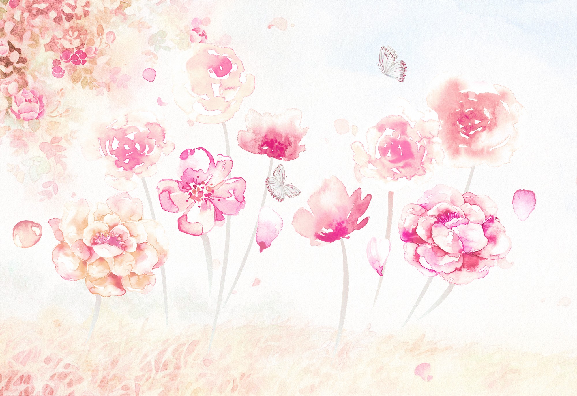 Pink Romantic Floral Wallpaper Mural • Wallmur®
