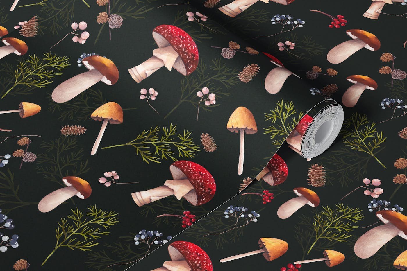 Mushrooms on Dark Background Wallpaper