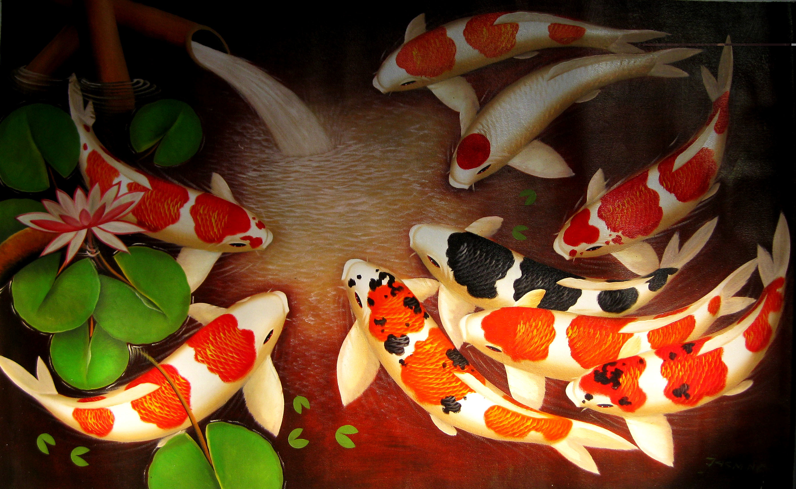 Wallpaper water, fish, art, Lotus, goldfish, spring, koi, koi fish for mobile and desktop, section живопись, resolution 2784x1710
