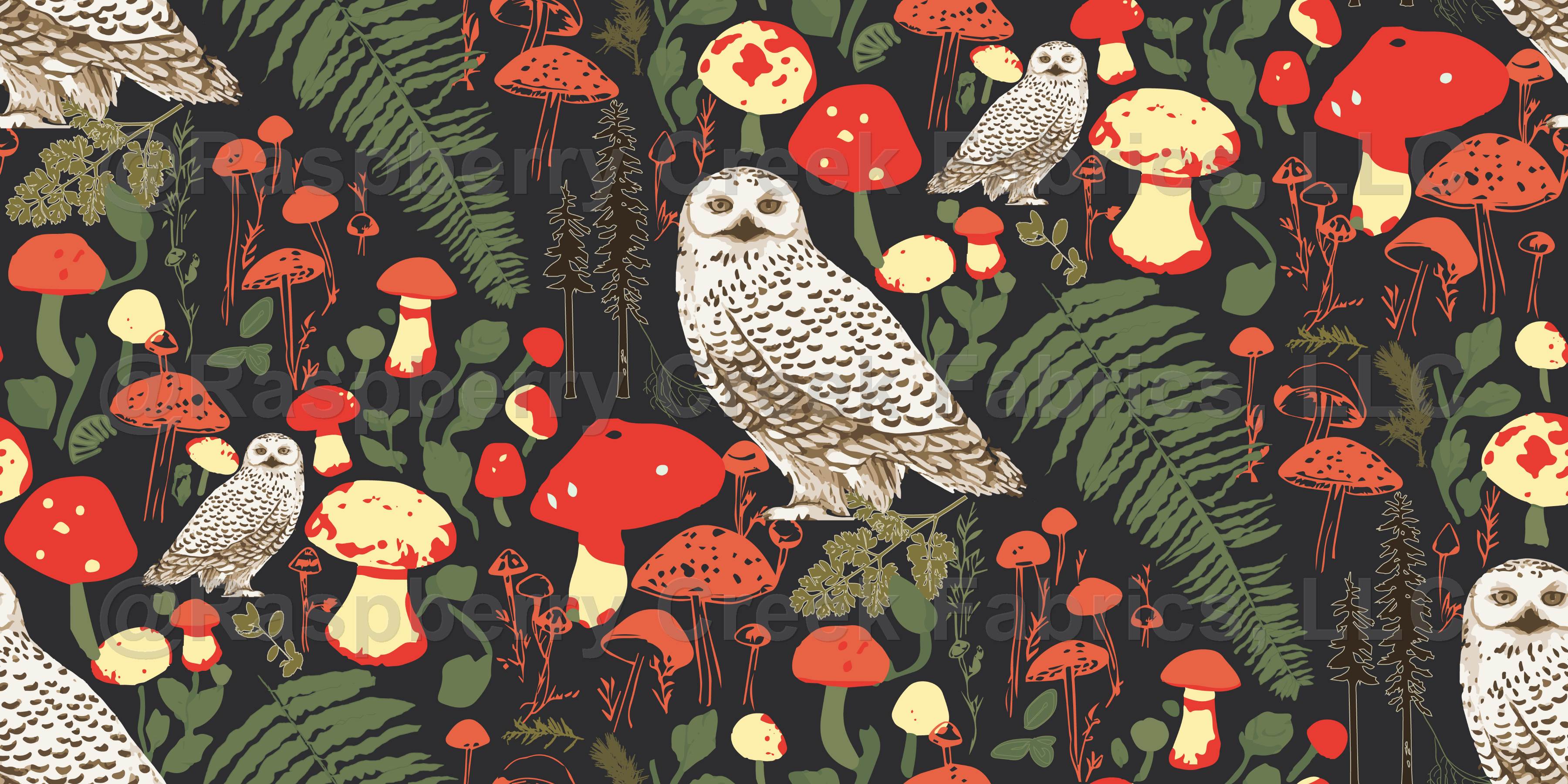 Cottagecore mushrooms and owls wallpaper