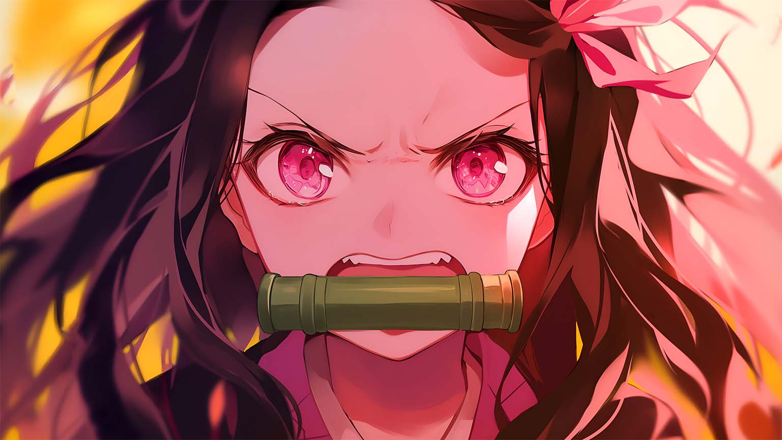 Nezuko Demon Slayer Intense Look Desktop Wallpaper