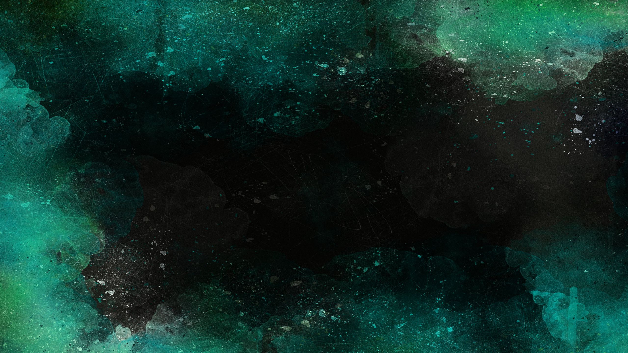Download wallpaper 2560x1440 abstraction, watercolor, dark, spots, black, green widescreen 16:9 HD background