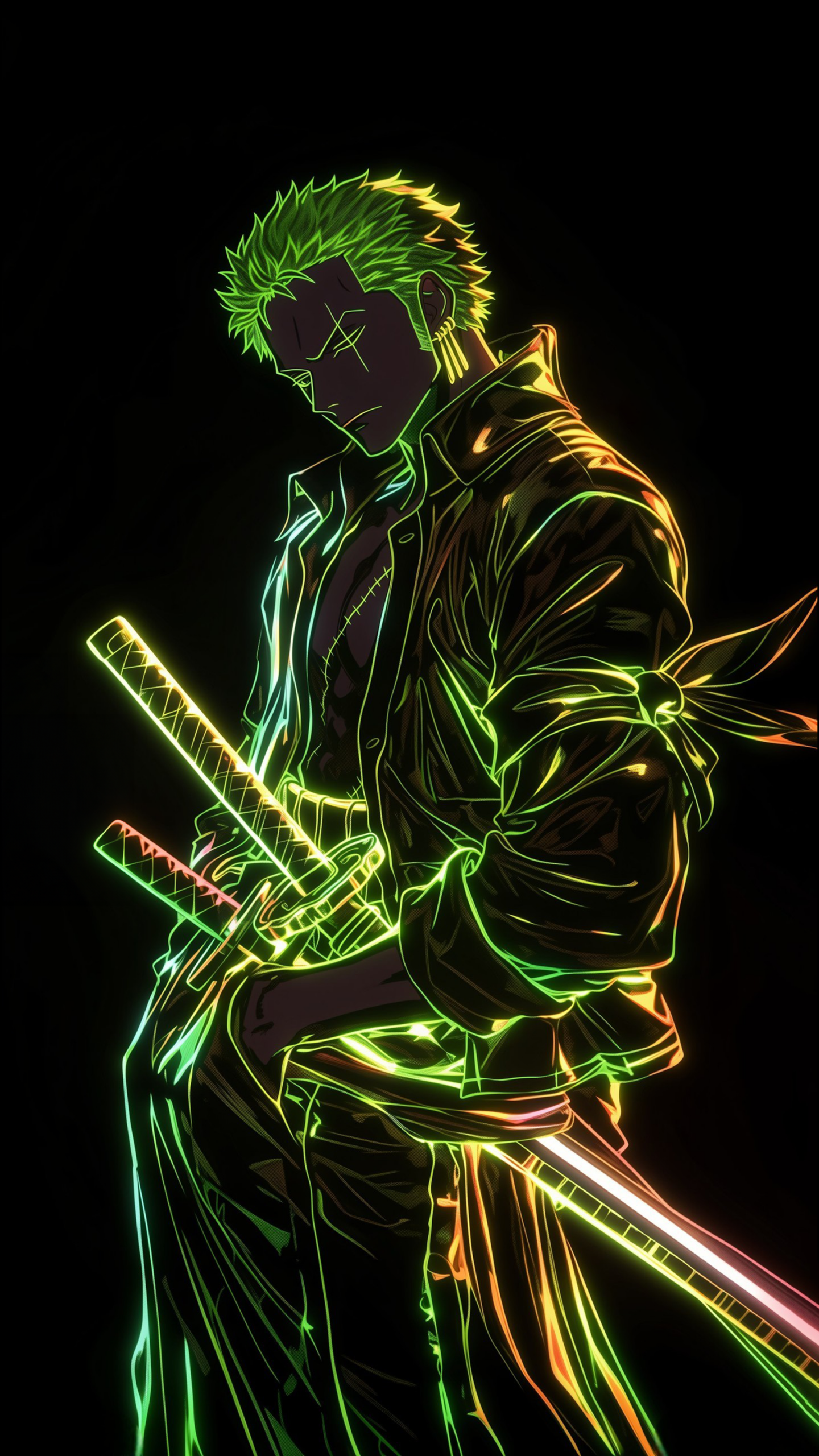 Roronoa Zoro Wallpaper 4K, Neon art, AMOLED
