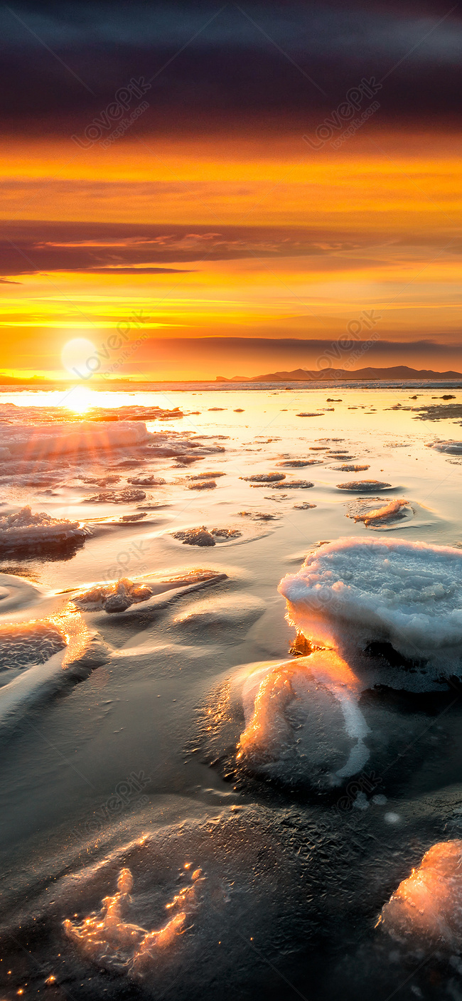 Sea Ice Scenery Mobile Phone Wallpaper In The Setting Sun Image Free Download