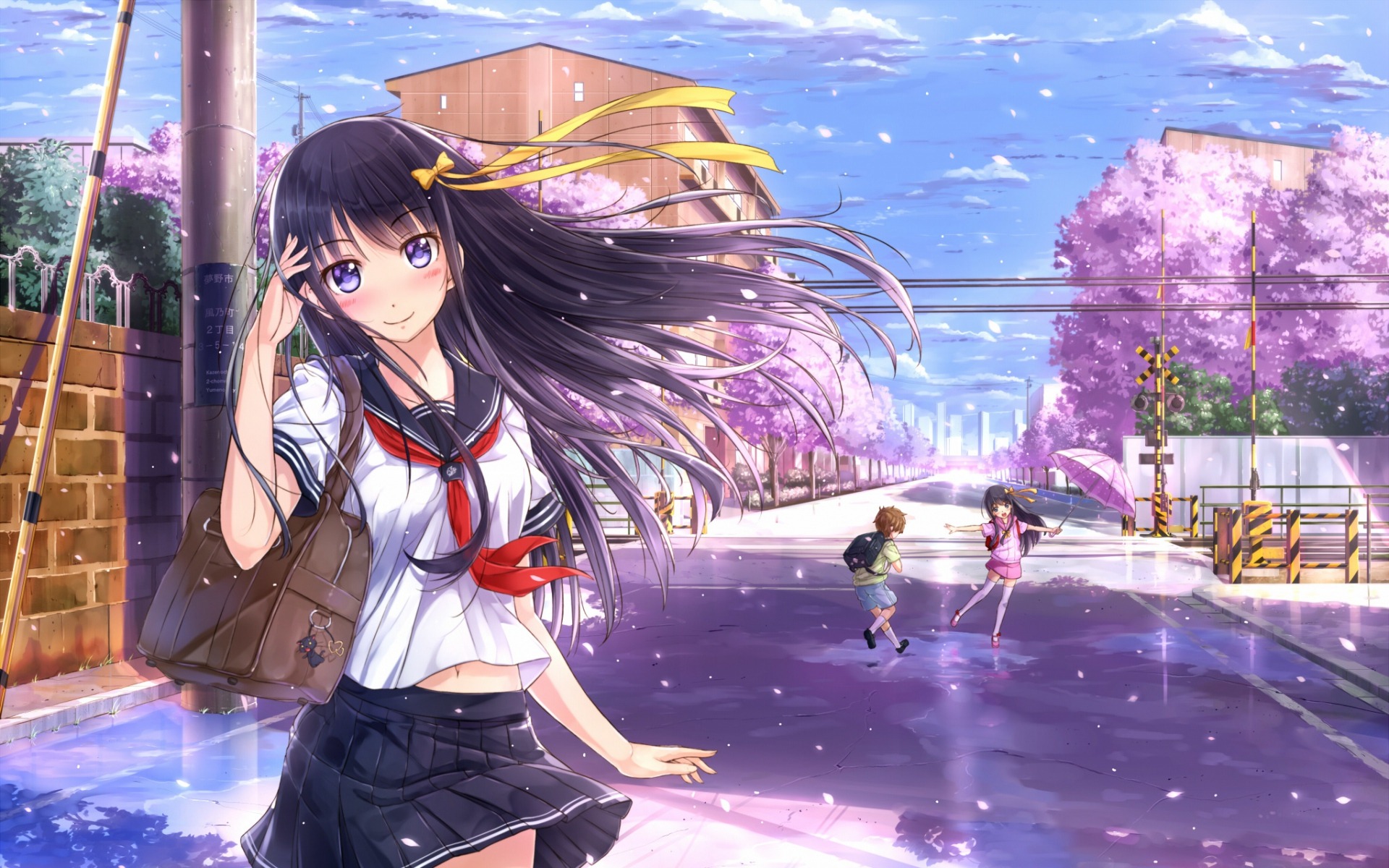 Casino Anime Schoolgirl Street Design HD Wallpaper