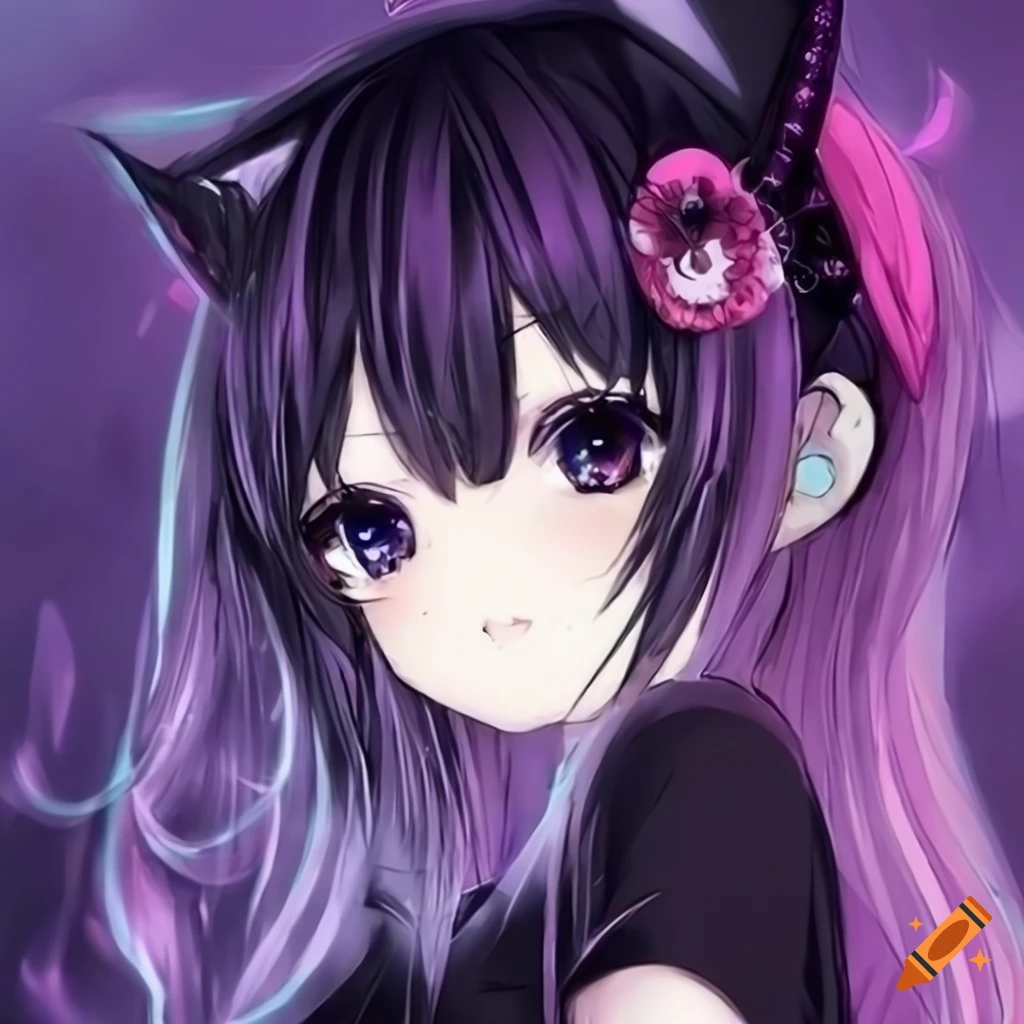 Wallpaper of an emo anime neko girl on Craiyon