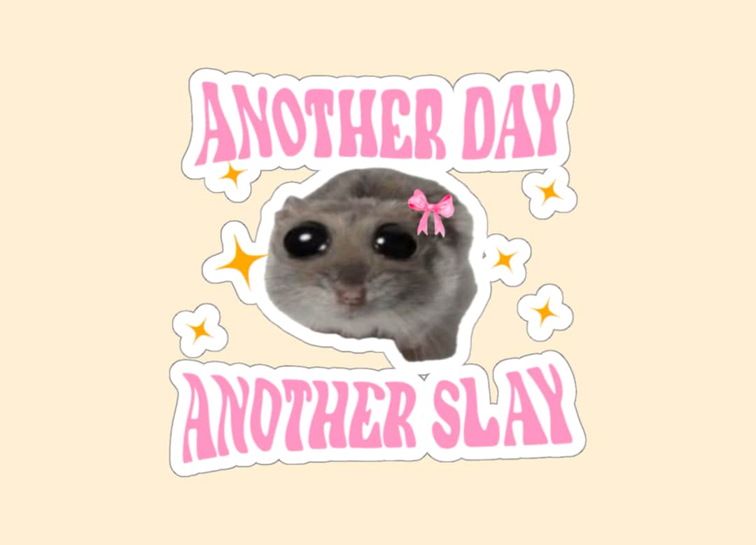 Another Day Another Slay Sticker, Sad Hamster, Funny Sticker, Funny Meme, Transparent Sticker
