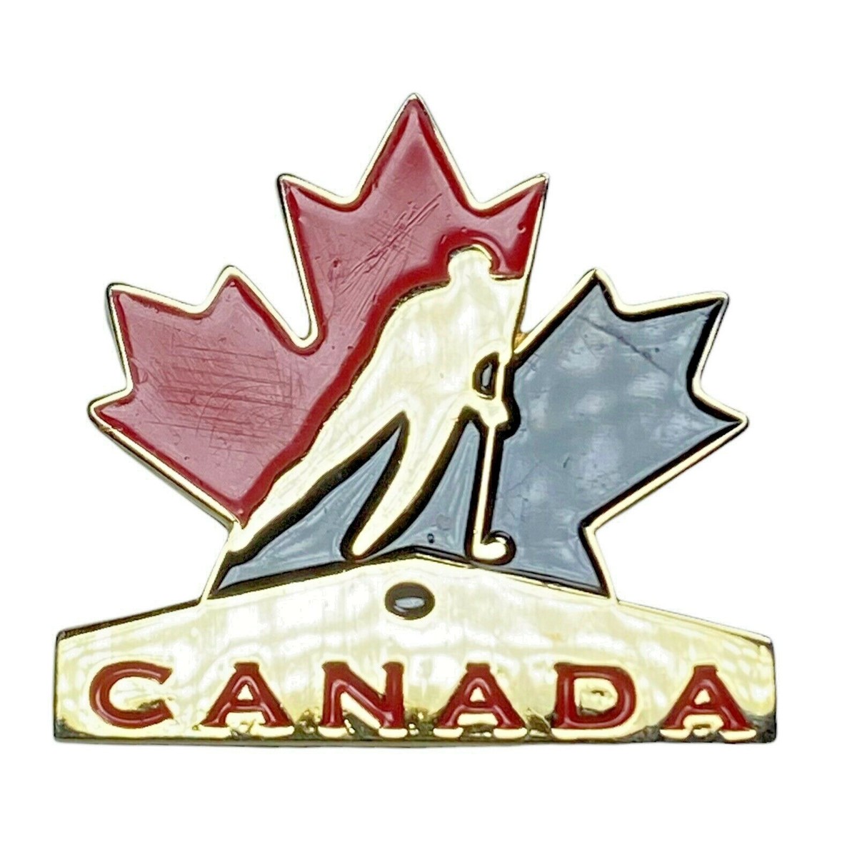 TEAM CANADA Men's National Ice Hockey Pinback Pin Maple Leaf Logo Olympics Puck