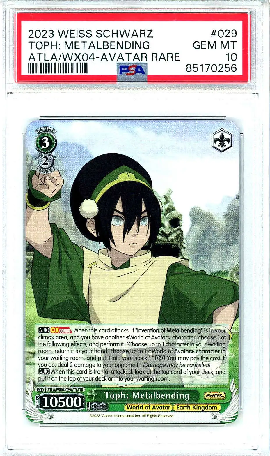 Weiss Schwarz Trading Card Game Avatar The Last Airbender Single Card Avatar Rare Toph Metalbending ATLAWX04 029ATR PSA Gem Mint 10