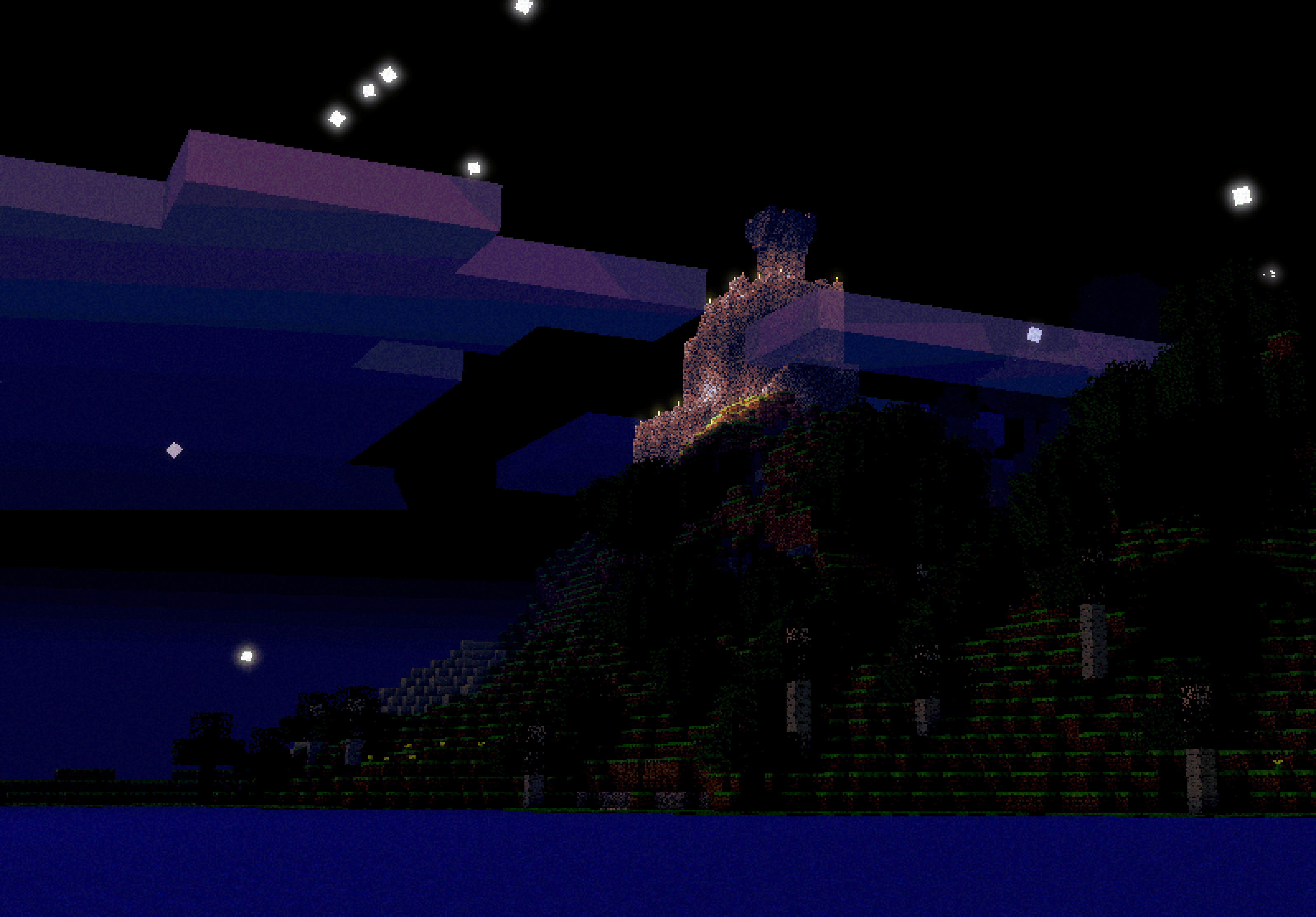 Made a cozy, nighttime wallpaper out of the view of my castle on a hill in beta 1.3_01
