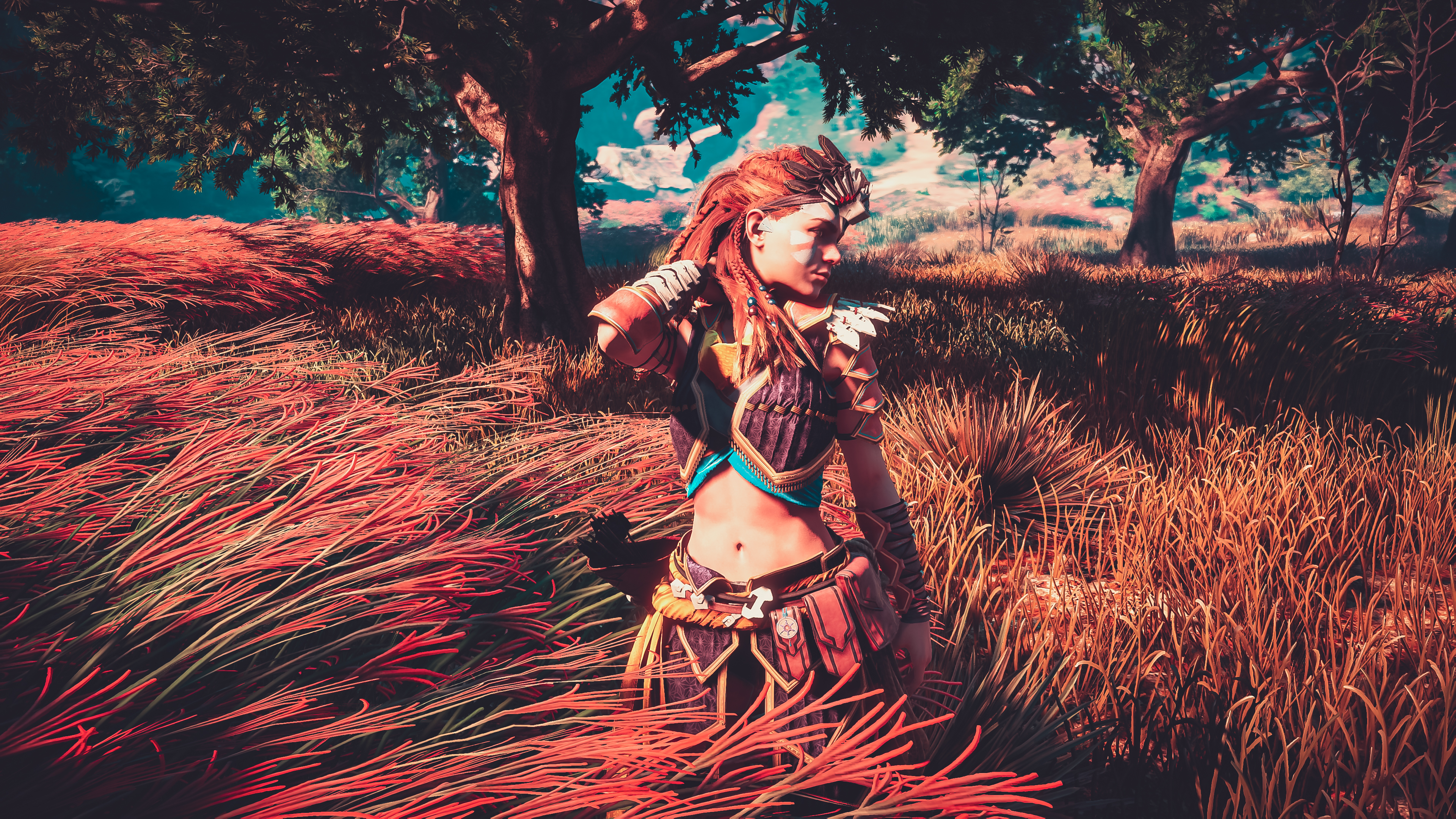 Wallpaper Aloy, Horizon Zero Dawn, Beauty, Tree, Red Hair, Background Free Image
