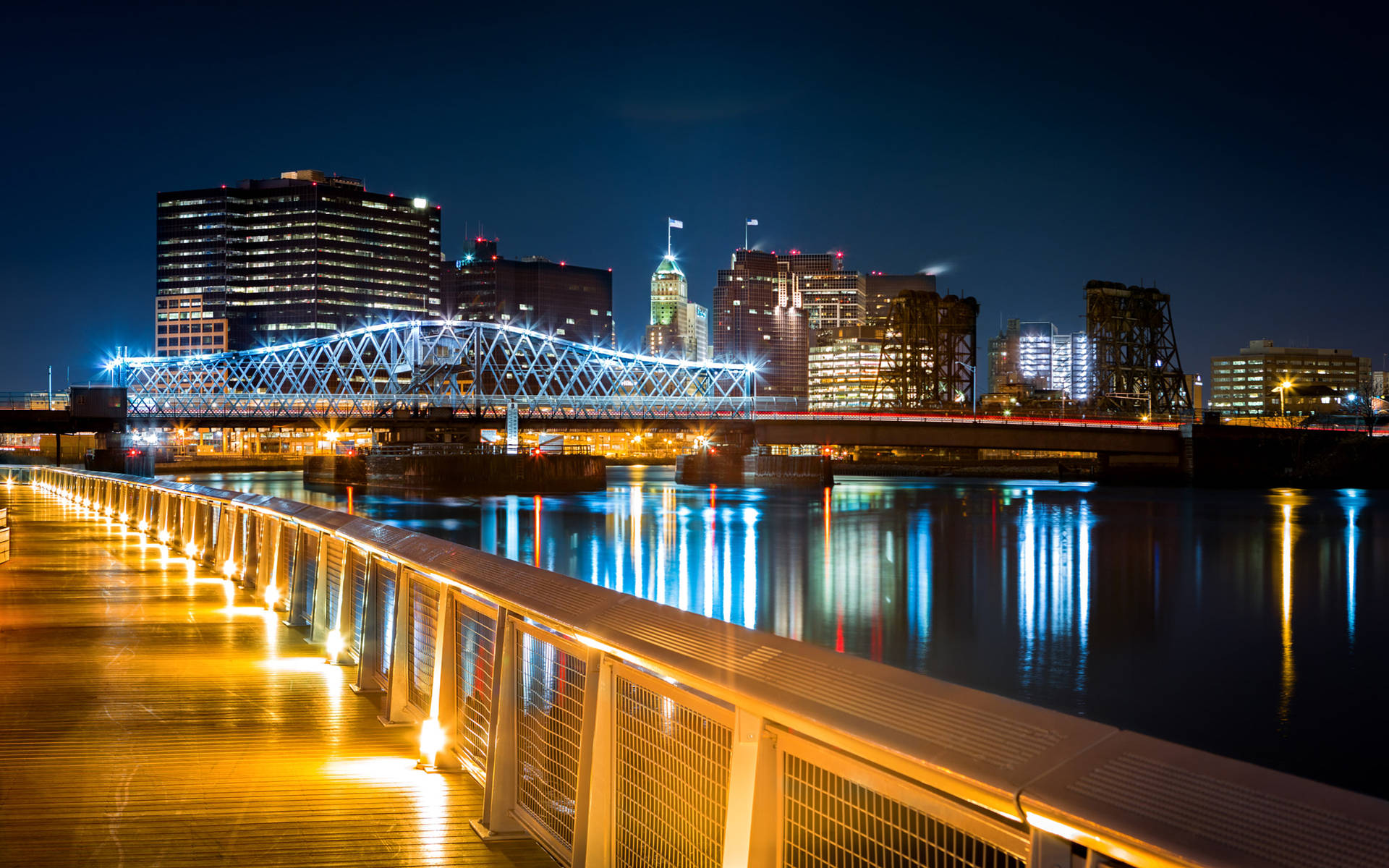 Download Stunning Night View of Newark's Jackson Street Bridge Wallpaper