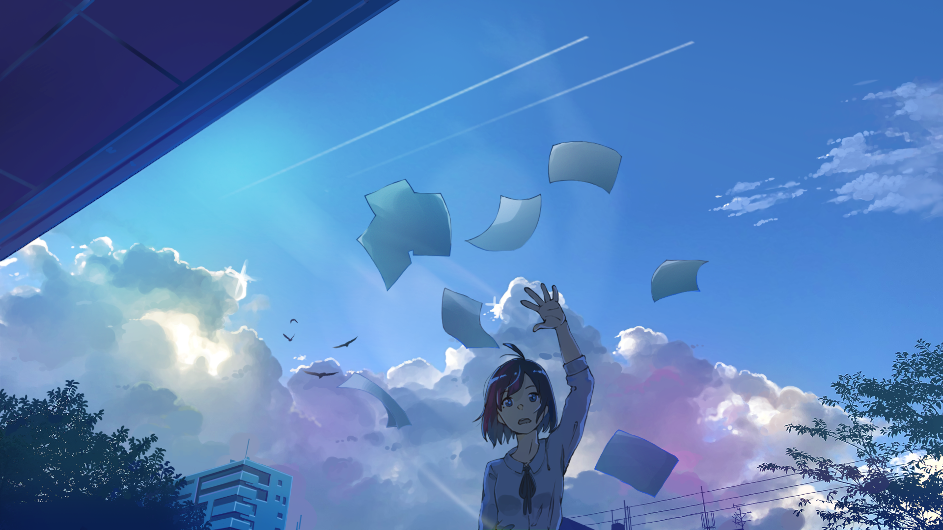 Download Short Hair Summer Cloud Anime Girl Anime Girl Anime Summer HD Wallpaper by 加茂nasus