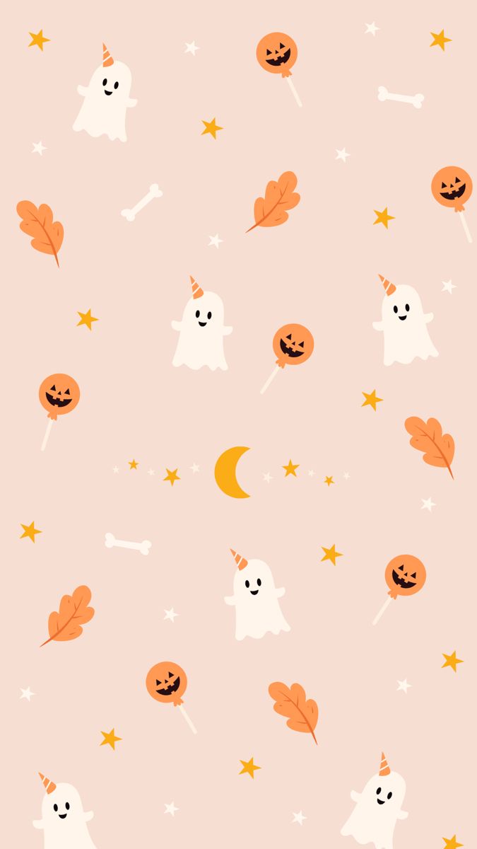 Halloween Wallpaper with Ghost and Pumpkins
